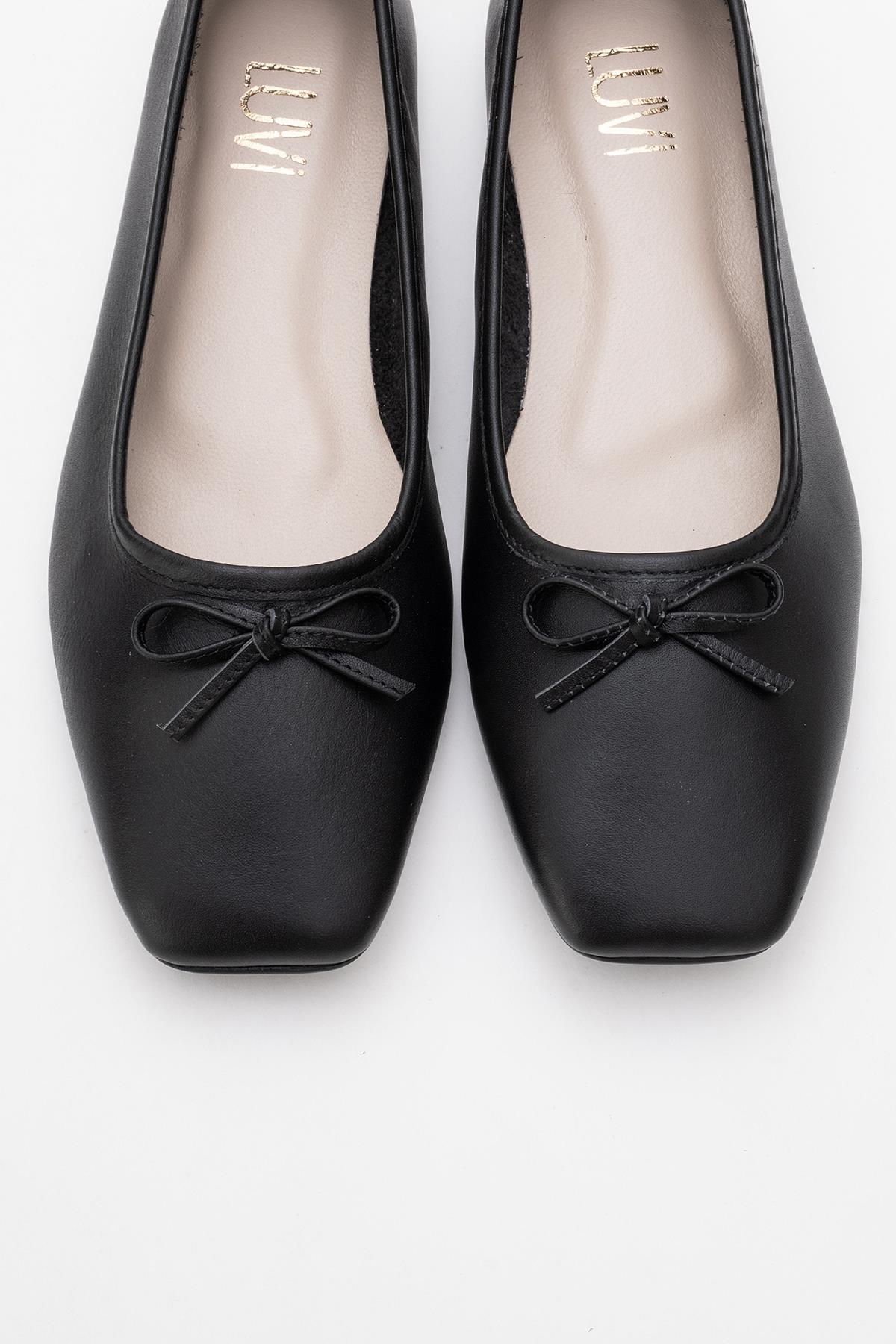 Sosa - Black Genuine Leather Square-Toe Bow Ballet Flat (Women) - Image 2