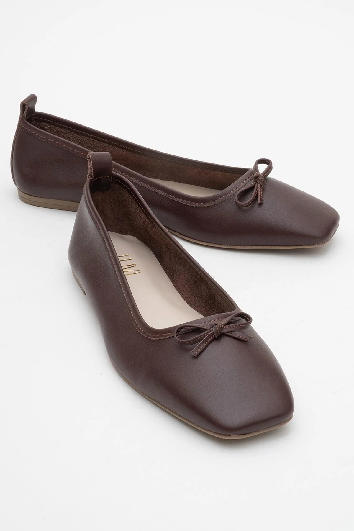Sosa - Brown Genuine Leather Square-Toe Bow Ballet Flat (Women)
