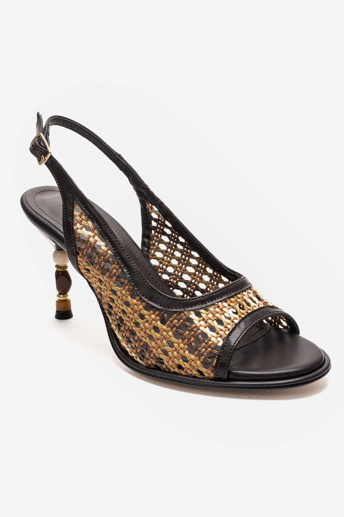 SOVEN - Brown Beaded-Heel Sandal (Women) - Image 3