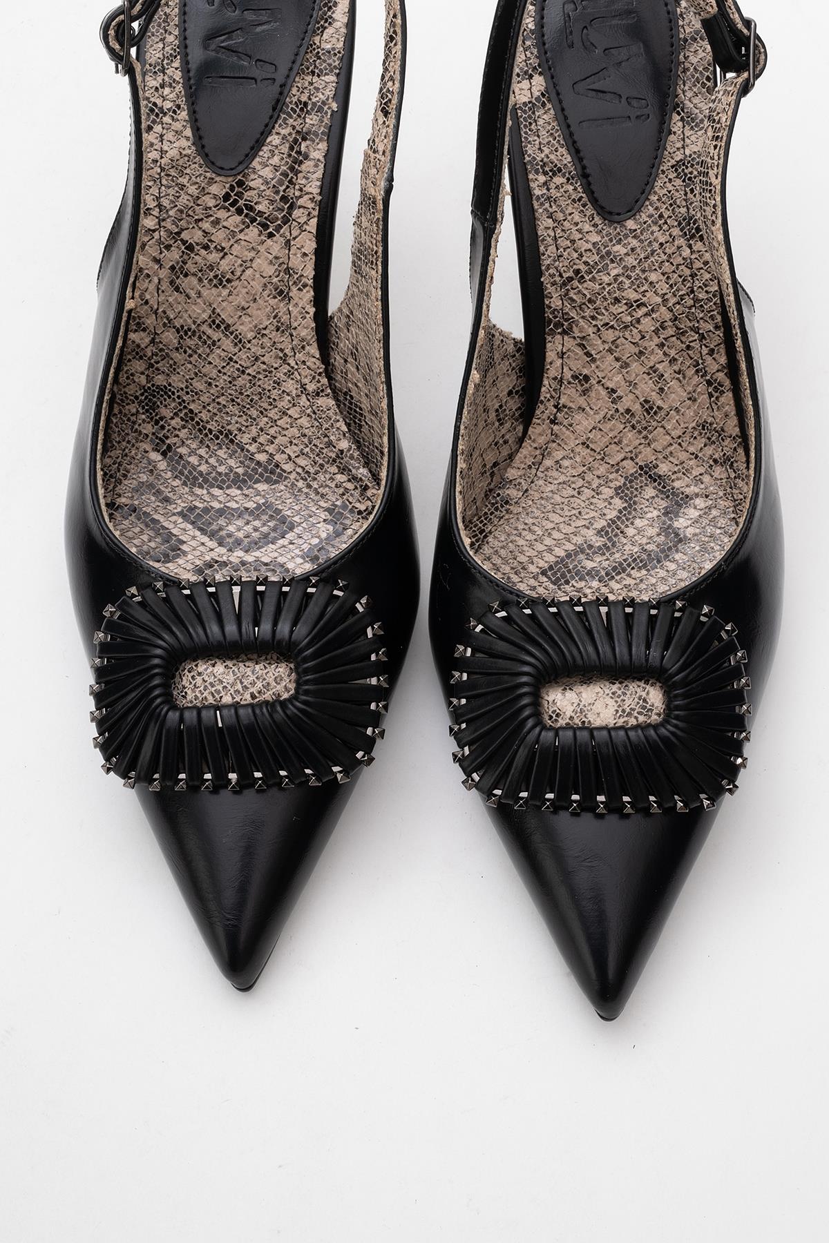 Spera - Black Patterned Buckle Slingback Stiletto (Women) - Image 2