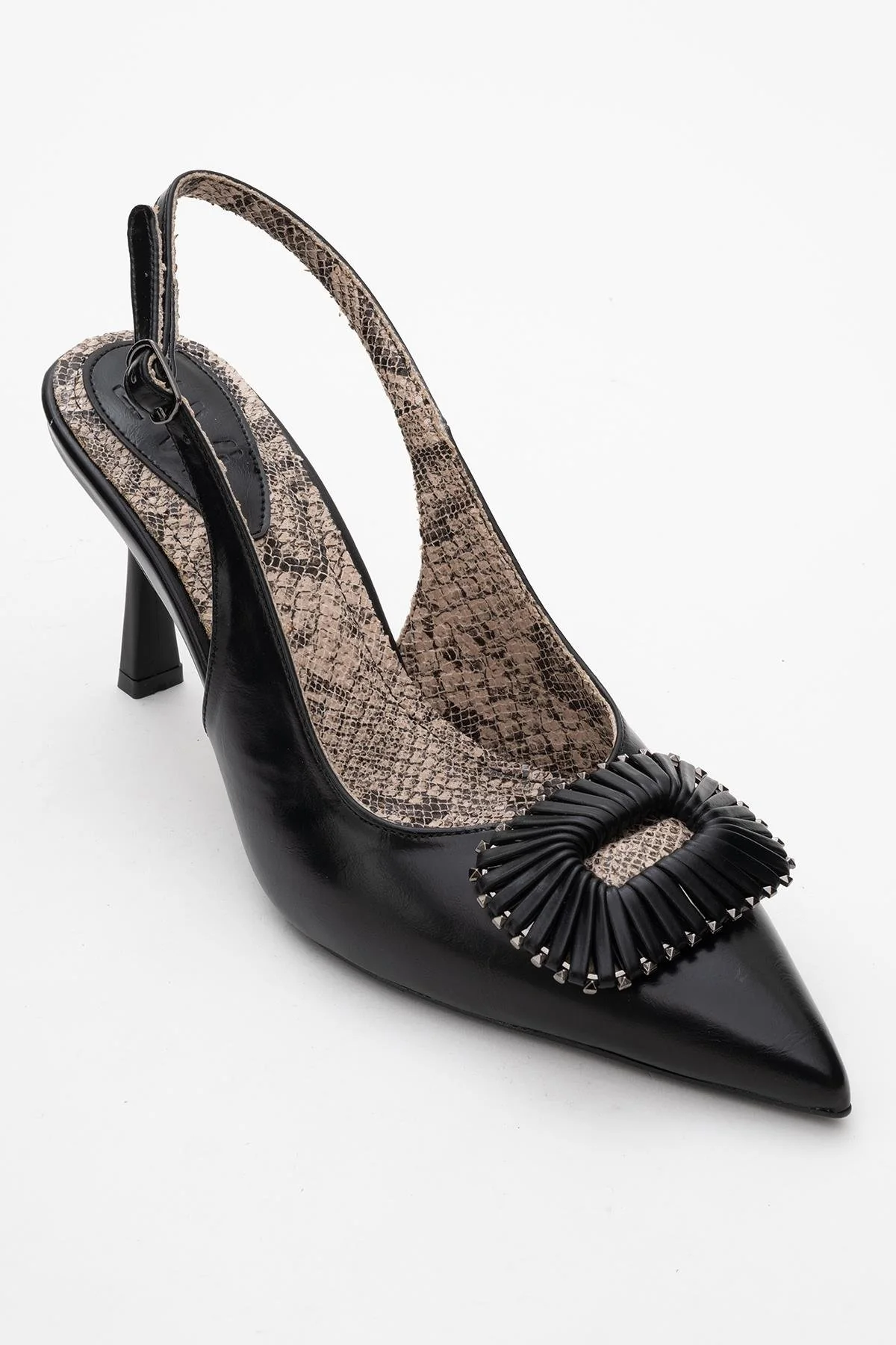Spera - Black Patterned Buckle Slingback Stiletto (Women) - Image 3