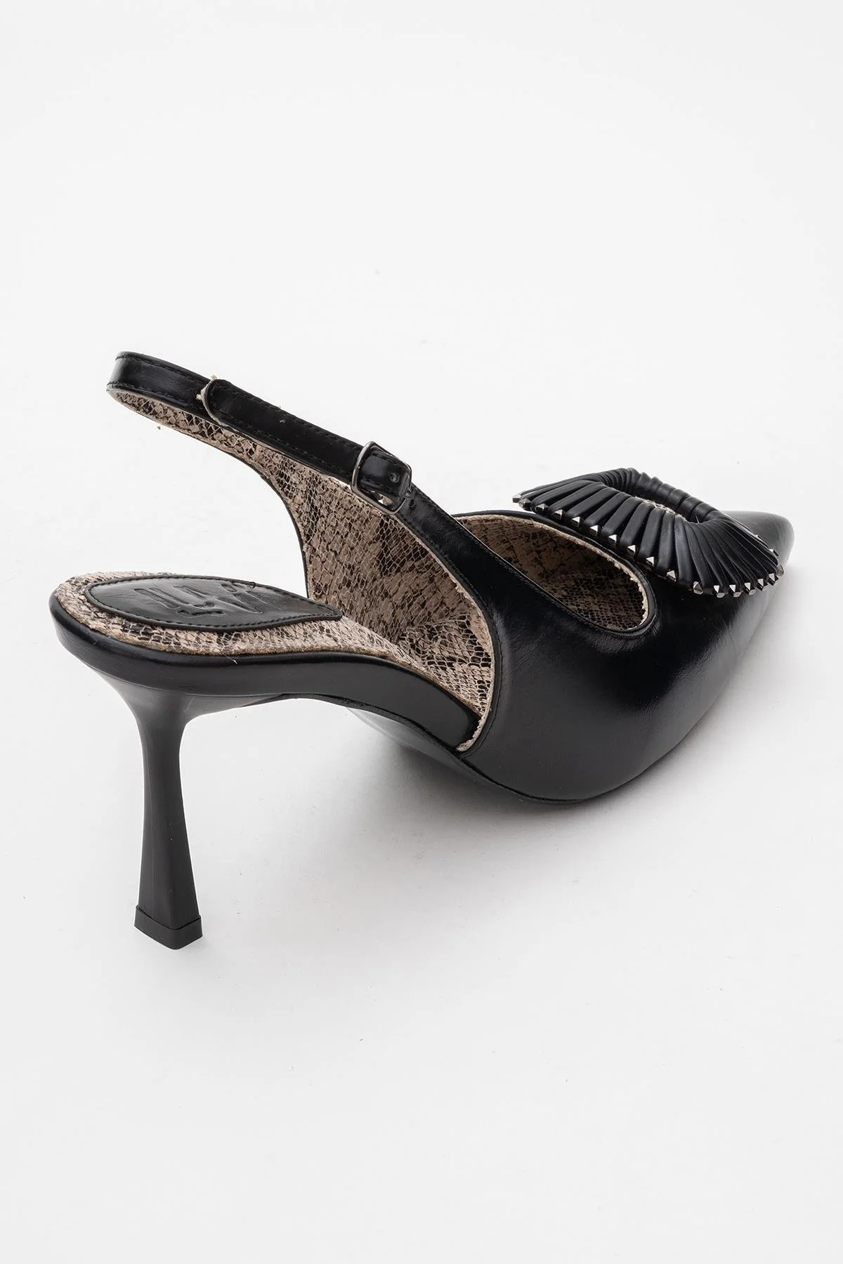 Spera - Black Patterned Buckle Slingback Stiletto (Women) - Image 5