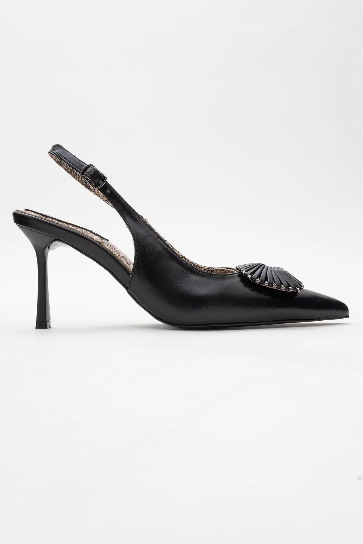Spera - Black Patterned Buckle Slingback Stiletto (Women) - Image 6