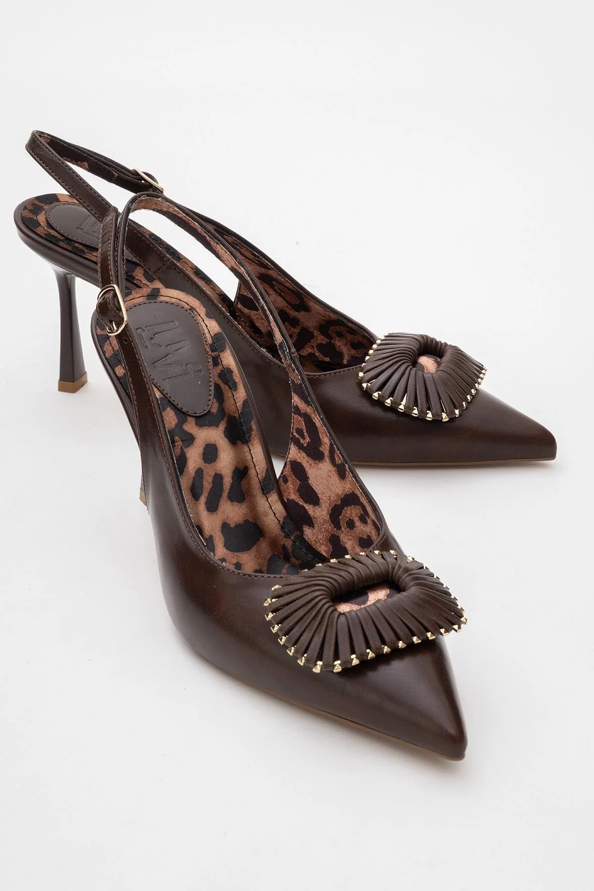 Spera - Brown Patterned Buckle Slingback Stiletto (Women)
