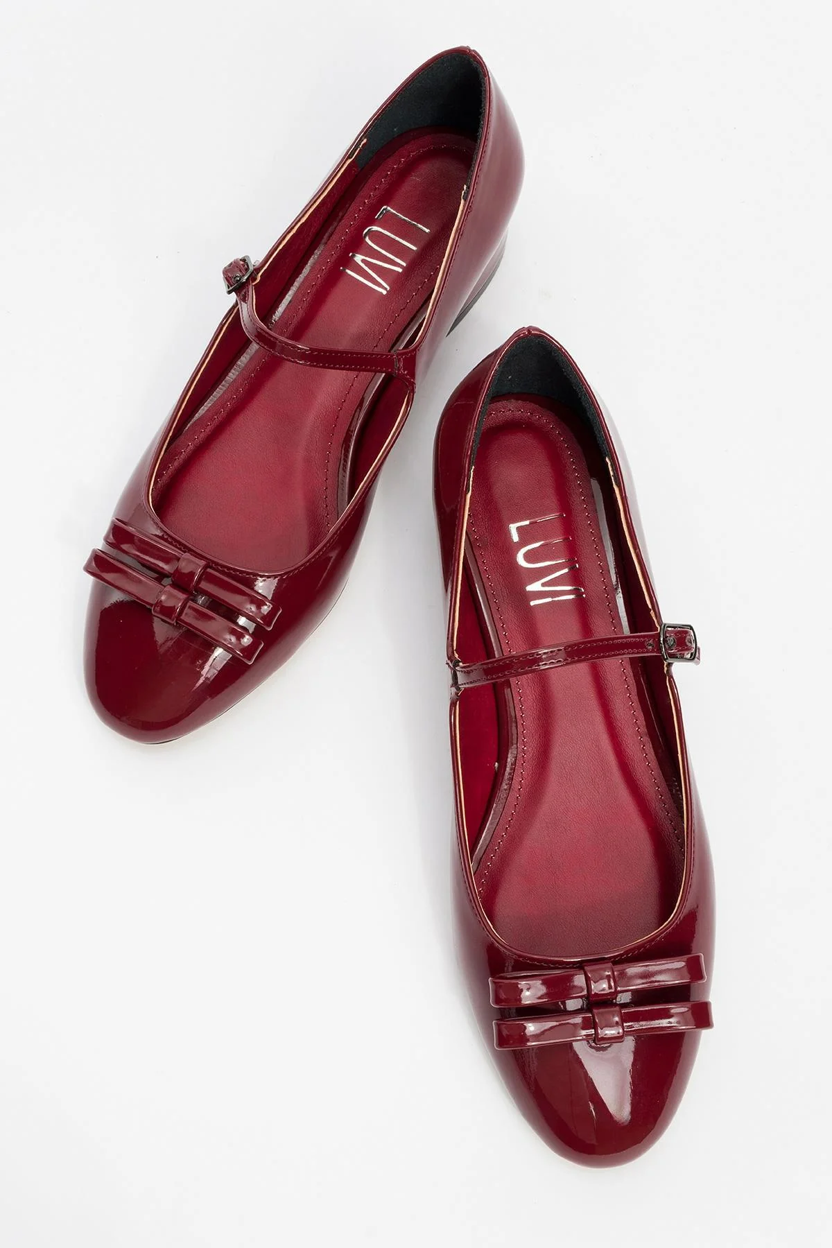 Stela - Burgundy Patent Bow Heeled Ballet Flat (Women) - Image 2