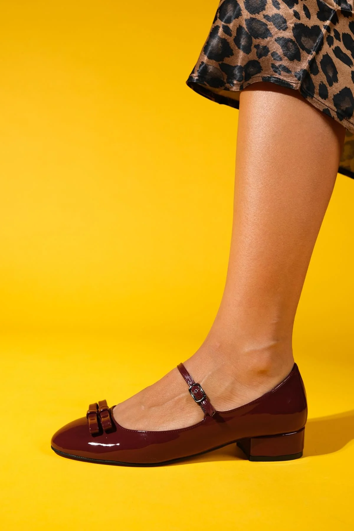 Stela - Burgundy Patent Bow Heeled Ballet Flat (Women) - Image 7