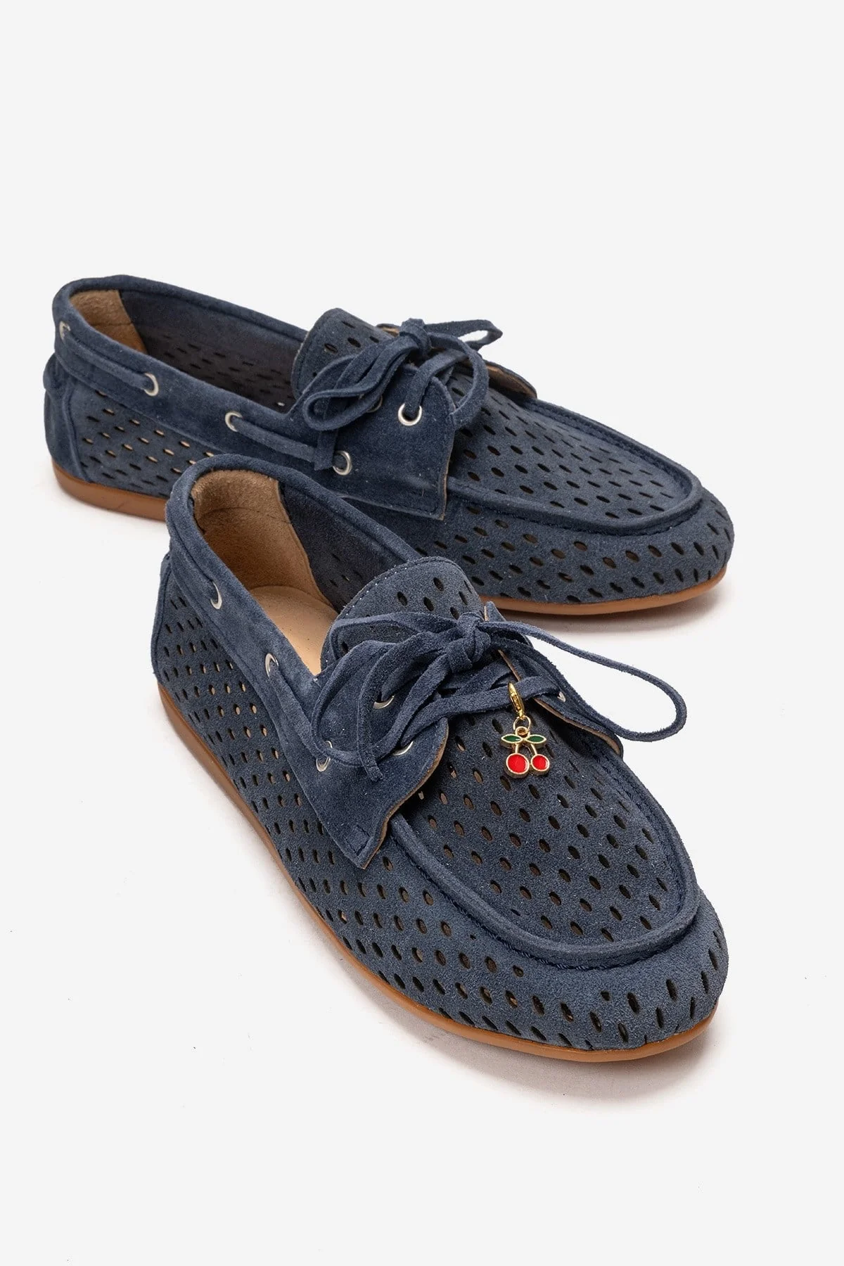 Stevo - Denim Blue Genuine Leather Perforated Lace-Up Loafer (Women)