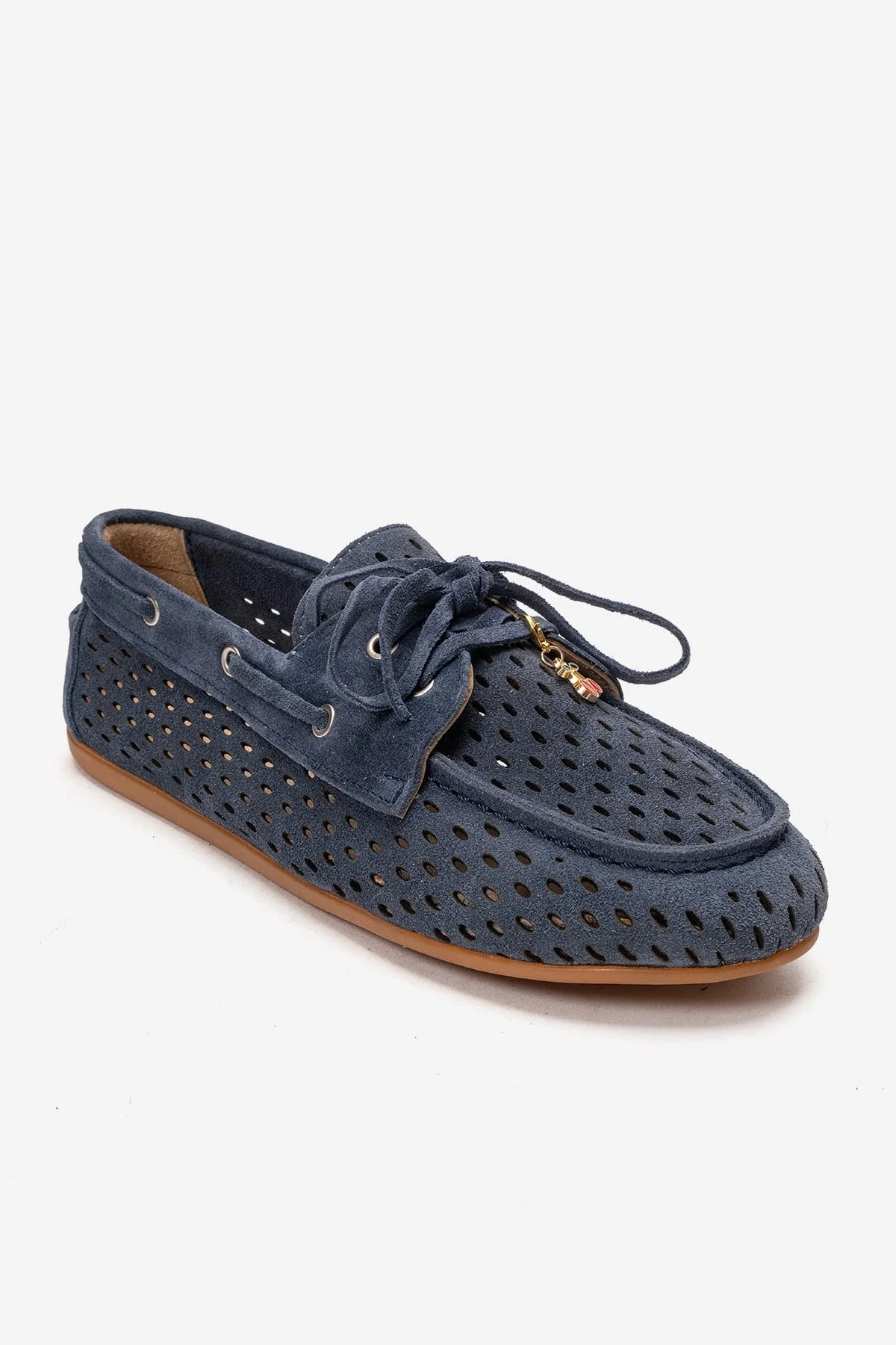 Stevo - Denim Blue Genuine Leather Perforated Lace-Up Loafer (Women) - Image 3