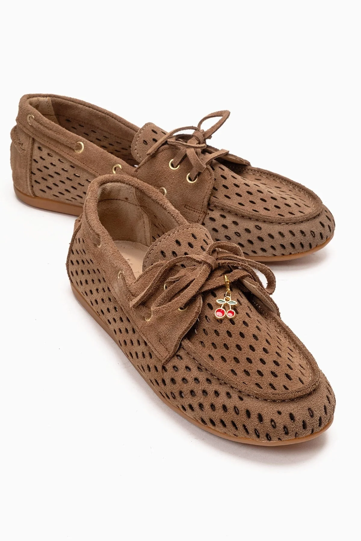 Stevo - Taupe Genuine Leather Perforated Lace-Up Loafer (Women)