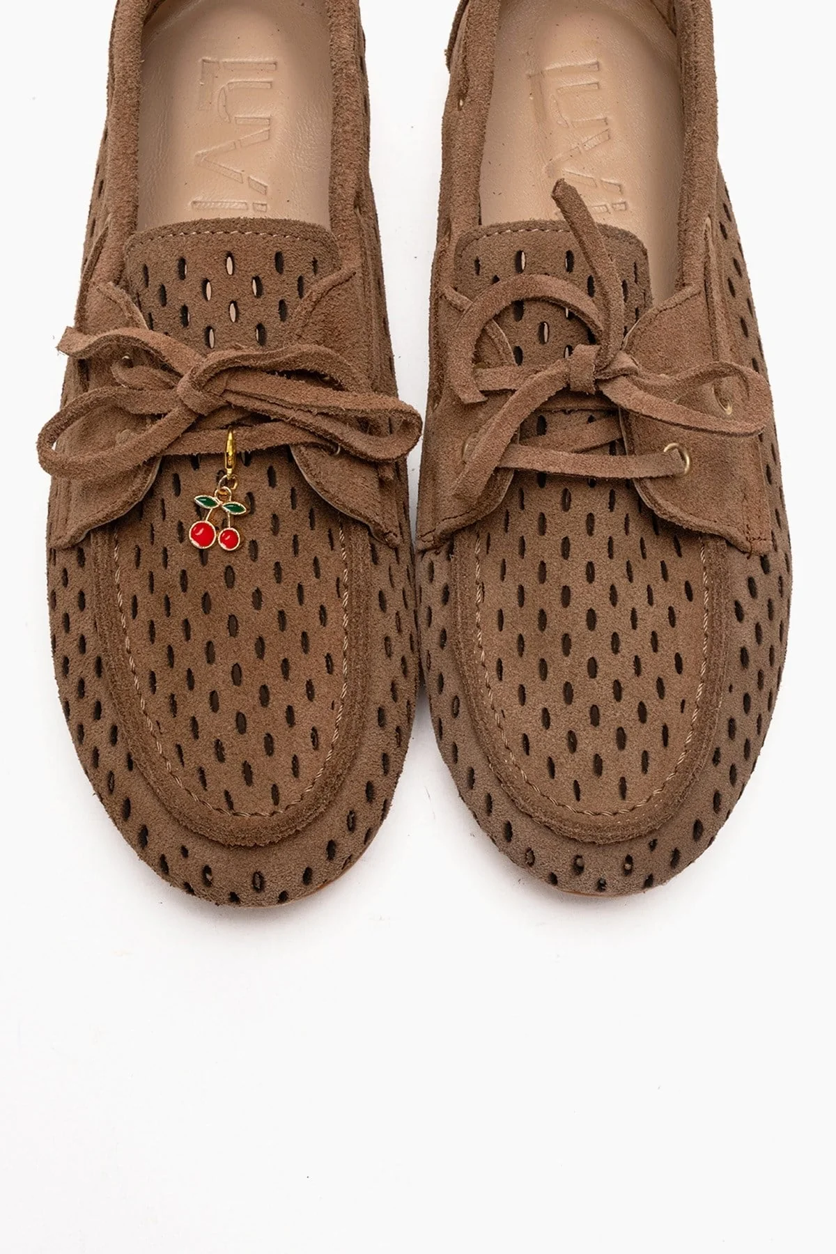 Stevo - Taupe Genuine Leather Perforated Lace-Up Loafer (Women) - Image 2