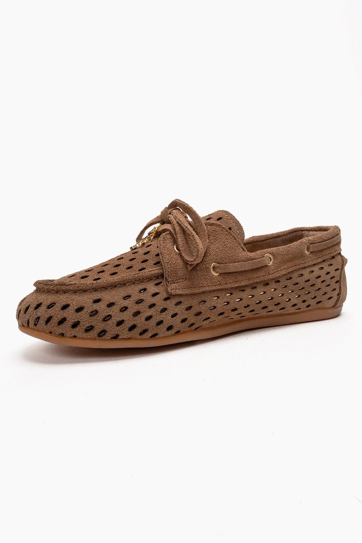 Stevo - Taupe Genuine Leather Perforated Lace-Up Loafer (Women) - Image 6