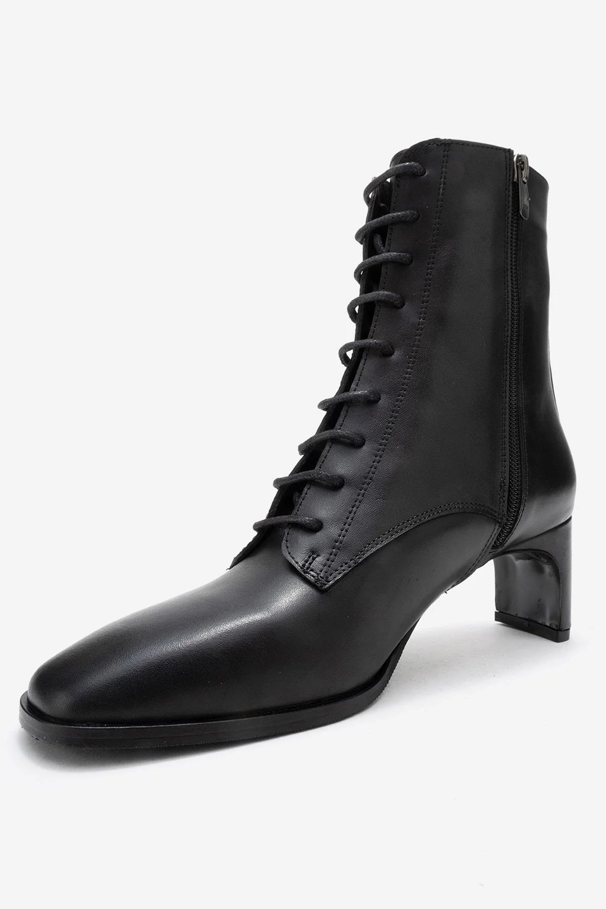 Sudy - Black Genuine Leather Lace-Up Block Heel Boot (Women) - Image 4