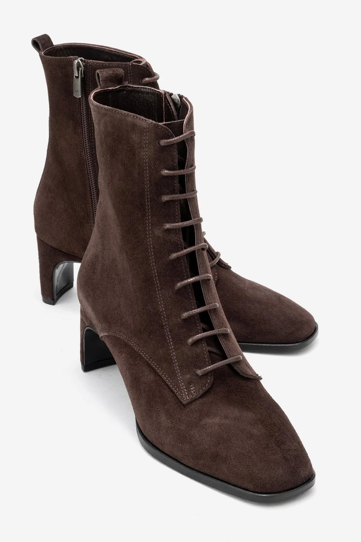SUDY - Brown Suede Genuine Leather Lace-Up Block Heel Boot (Women)
