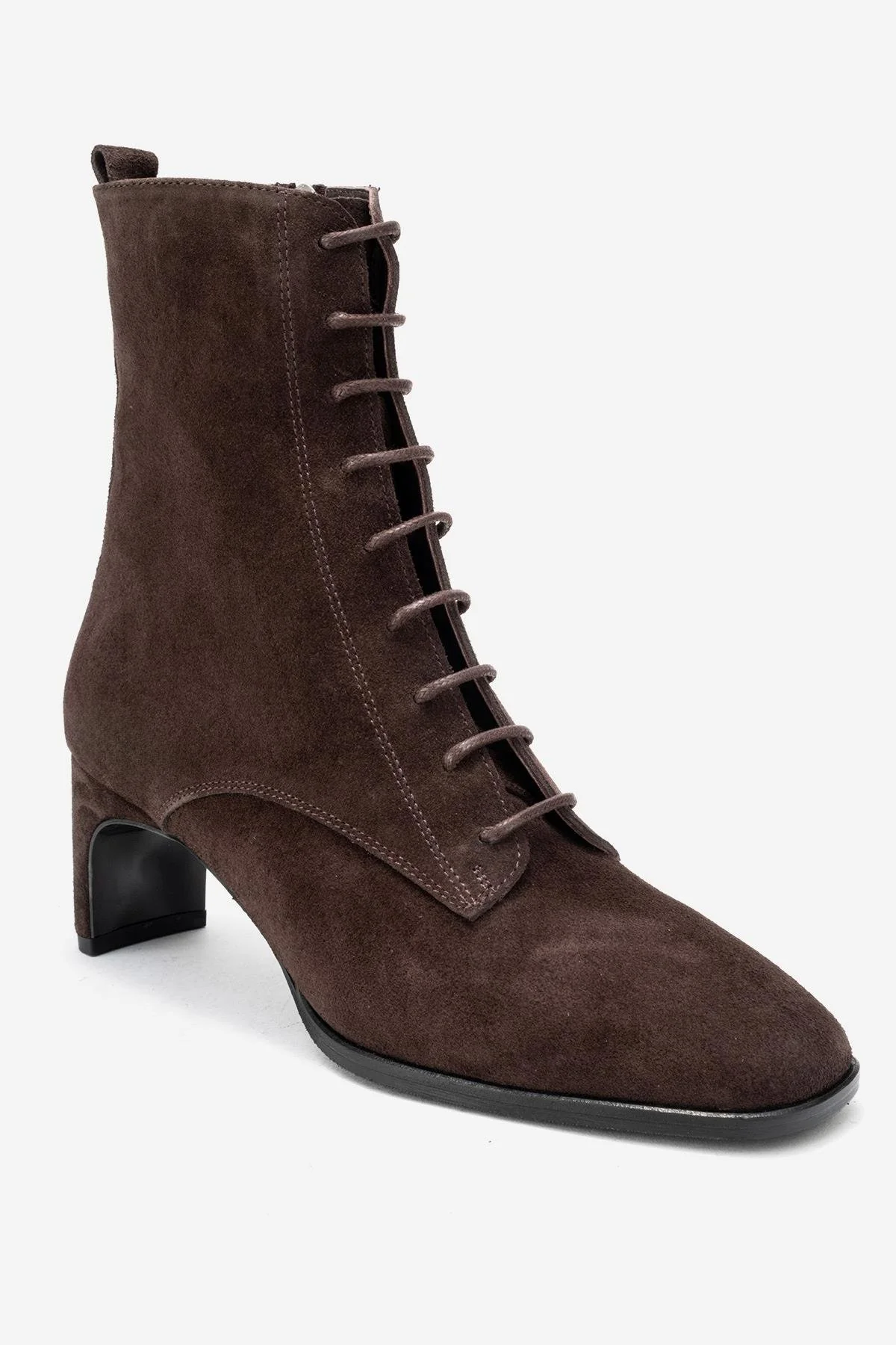 SUDY - Brown Suede Genuine Leather Lace-Up Block Heel Boot (Women) - Image 3
