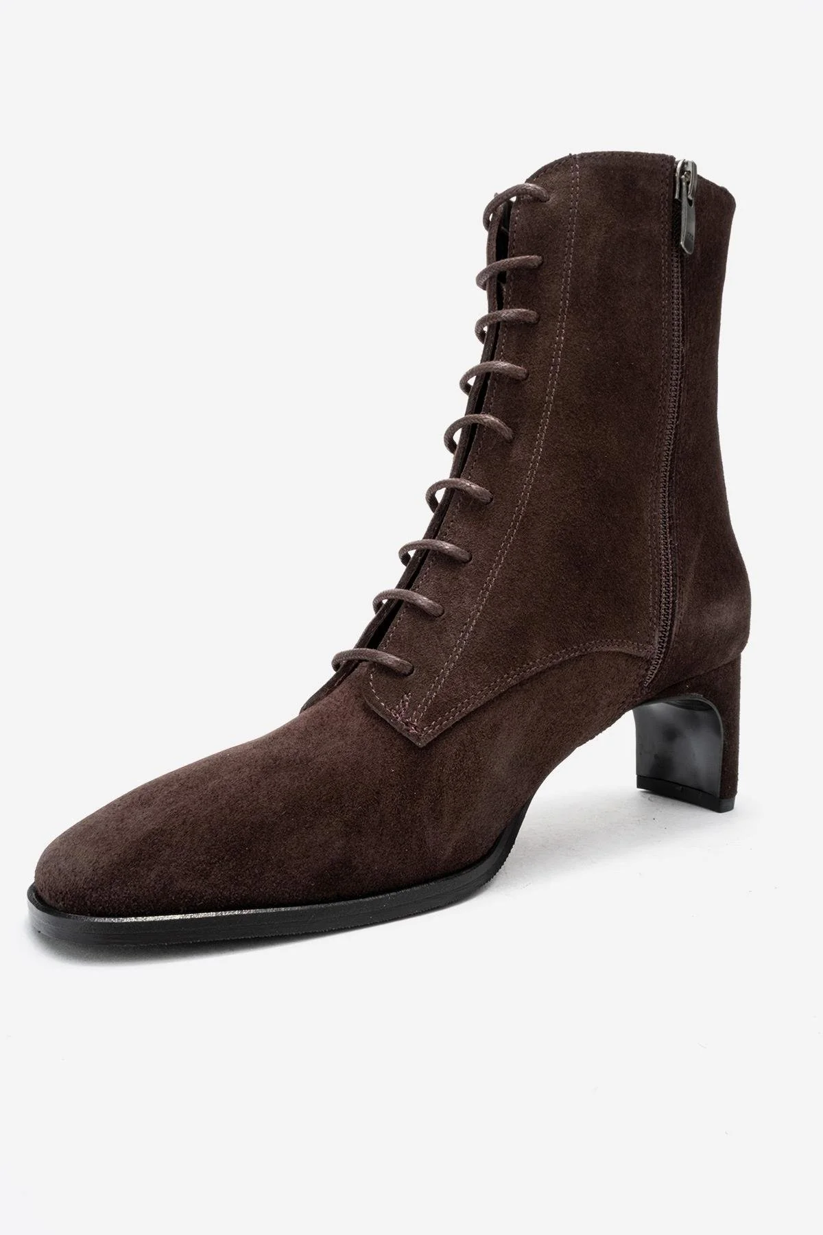 SUDY - Brown Suede Genuine Leather Lace-Up Block Heel Boot (Women) - Image 4