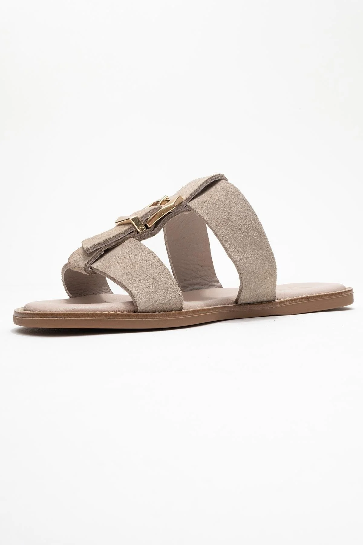Sveta - Beige Suede Buckled Genuine Leather Slipper (Women) - Image 4