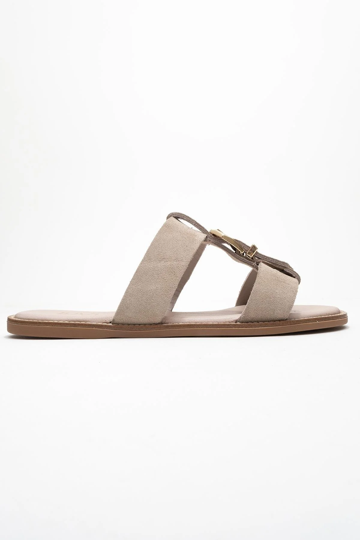 Sveta - Beige Suede Buckled Genuine Leather Slipper (Women) - Image 6