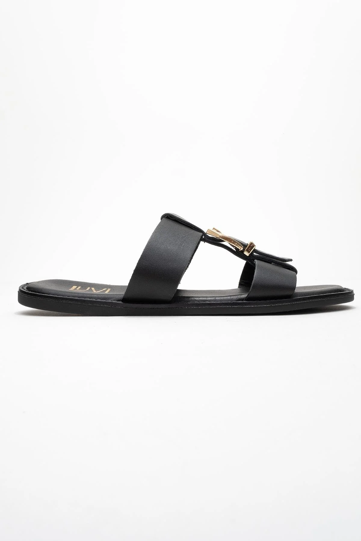 Sveta - Black Genuine Leather Buckle Slide (Women) - Image 6