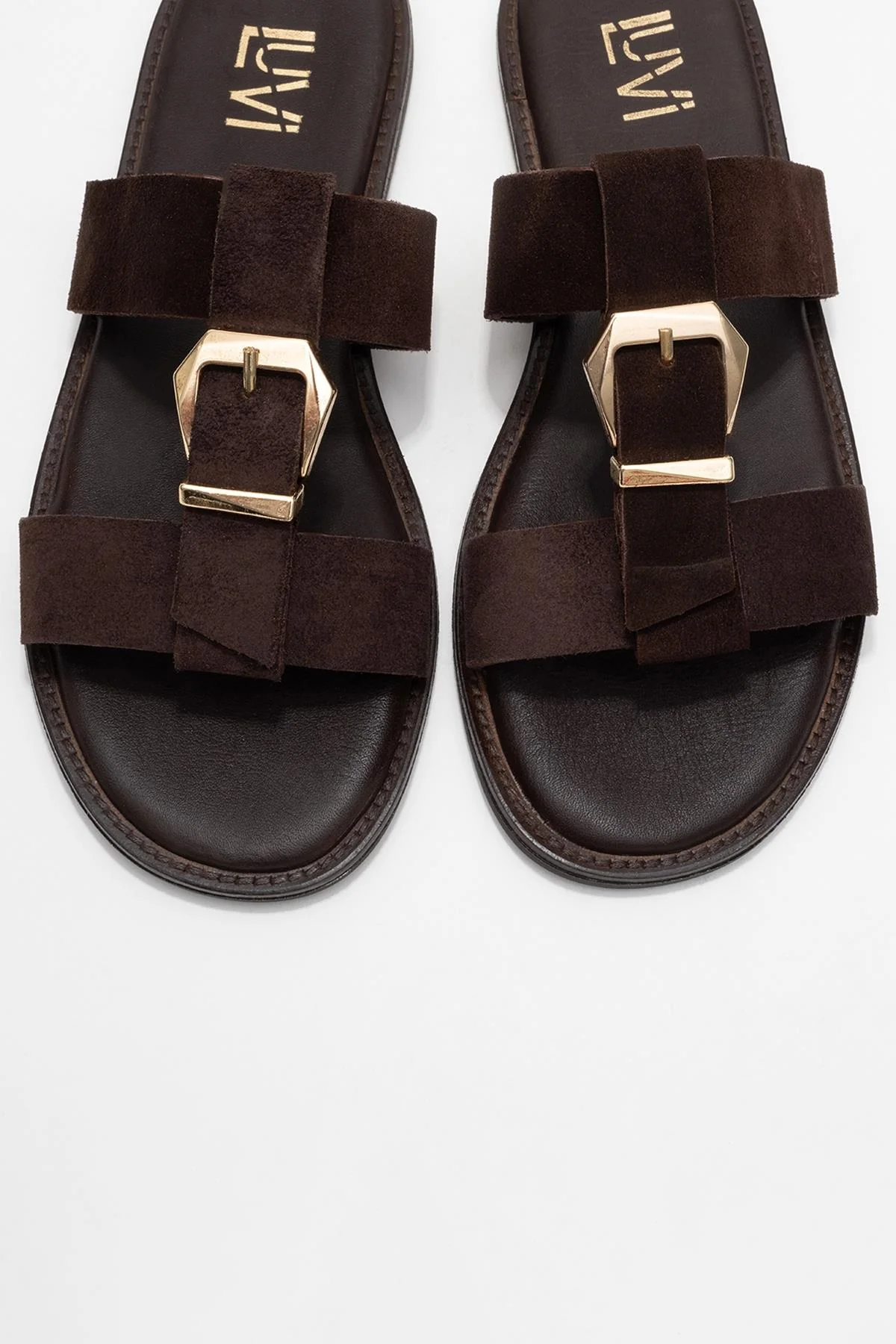 Sveta - Brown Suede Genuine Leather Buckle Slide (Women) - Image 2