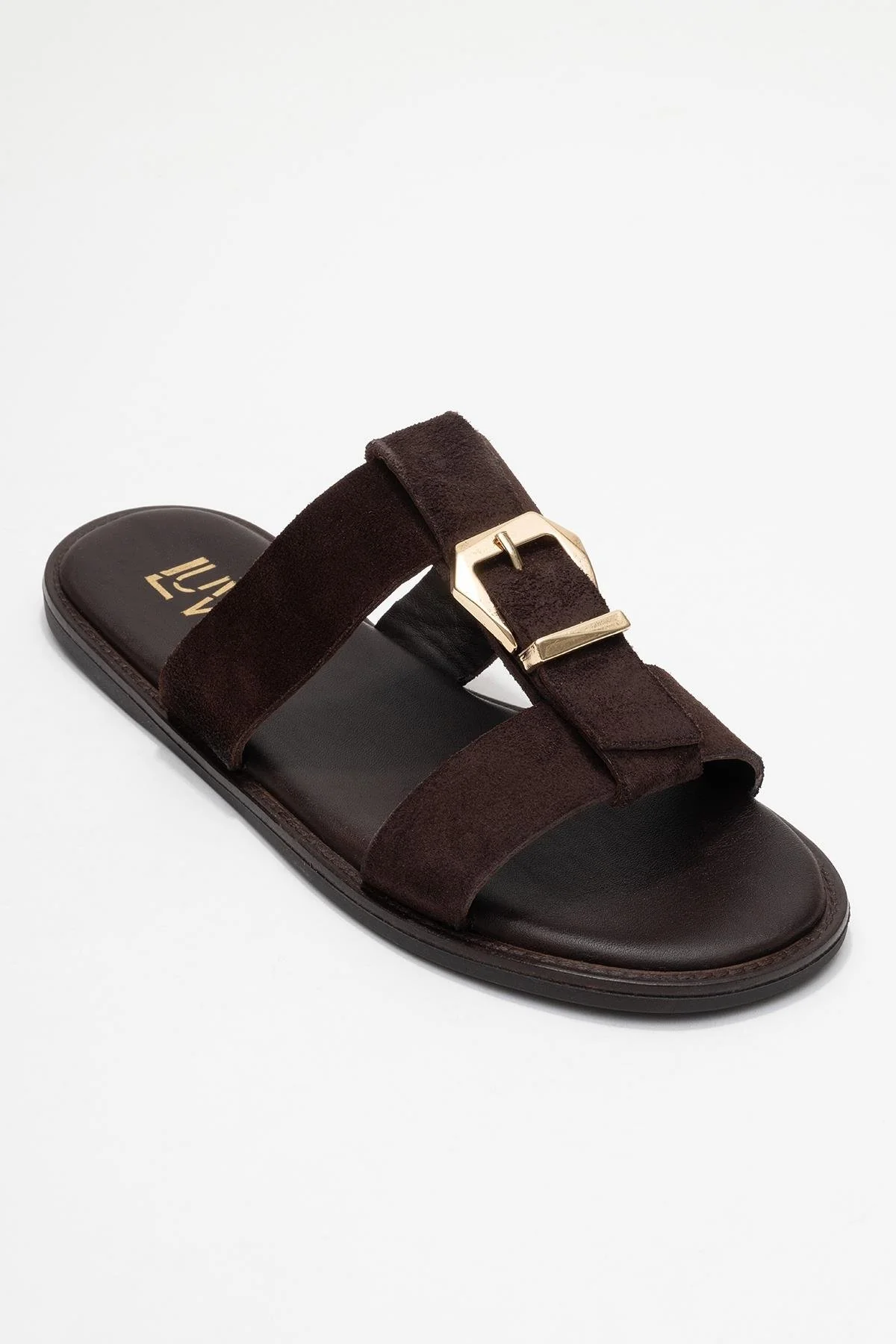 Sveta - Brown Suede Genuine Leather Buckle Slide (Women) - Image 3