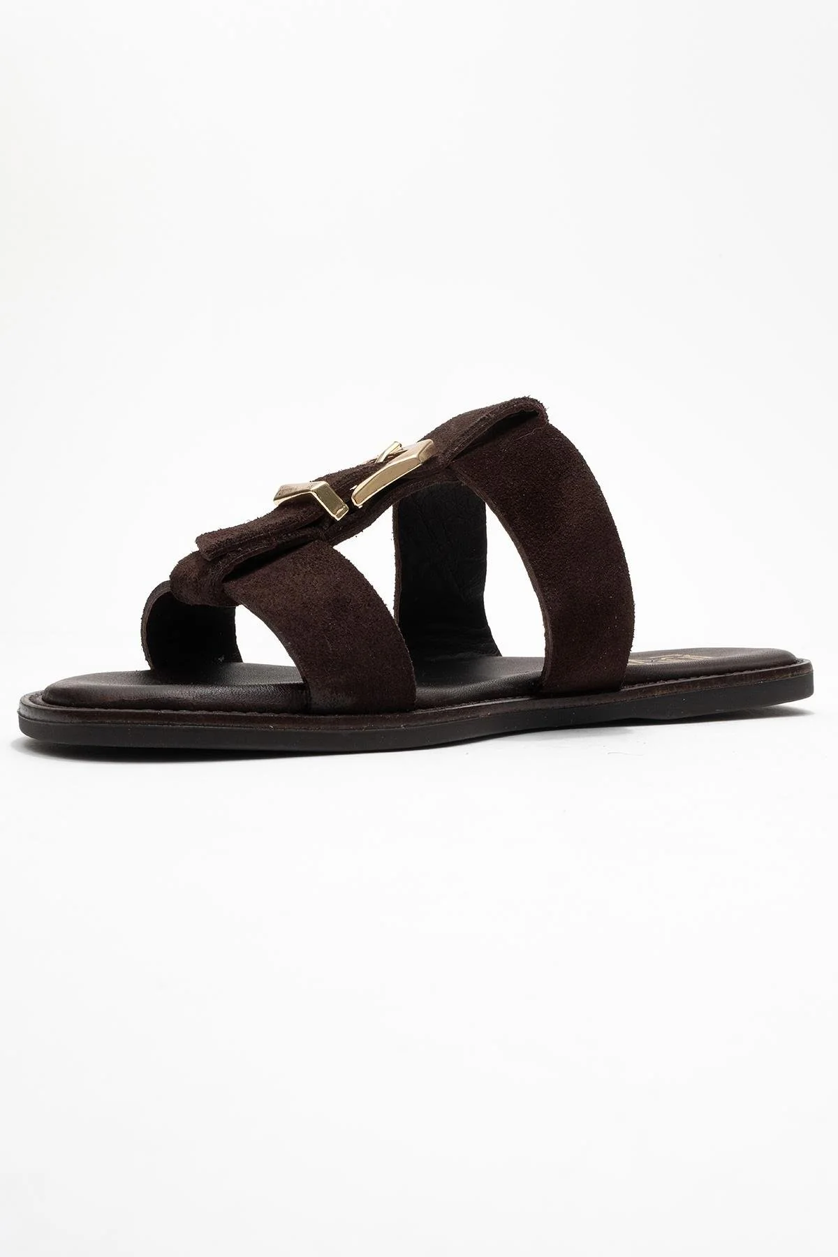 Sveta - Brown Suede Genuine Leather Buckle Slide (Women) - Image 4