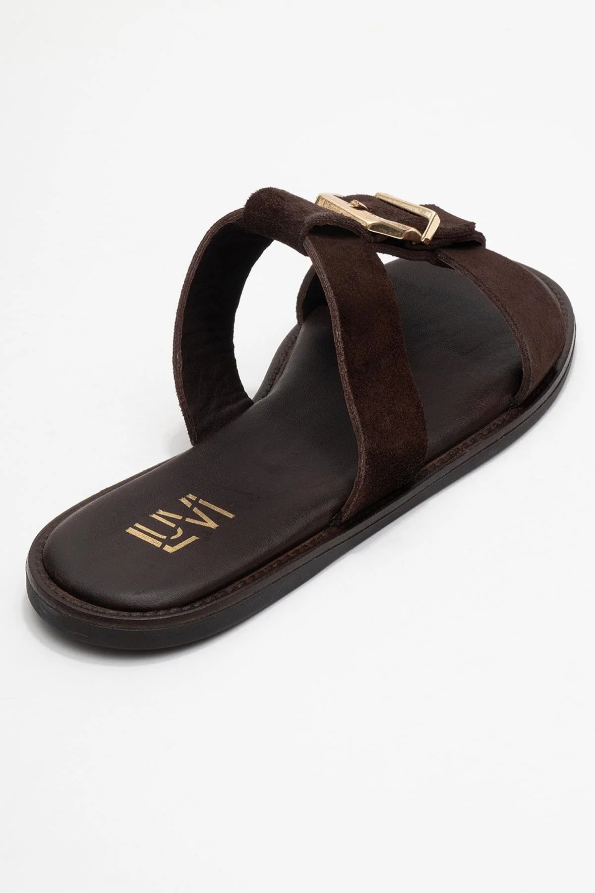 Sveta - Brown Suede Genuine Leather Buckle Slide (Women) - Image 5