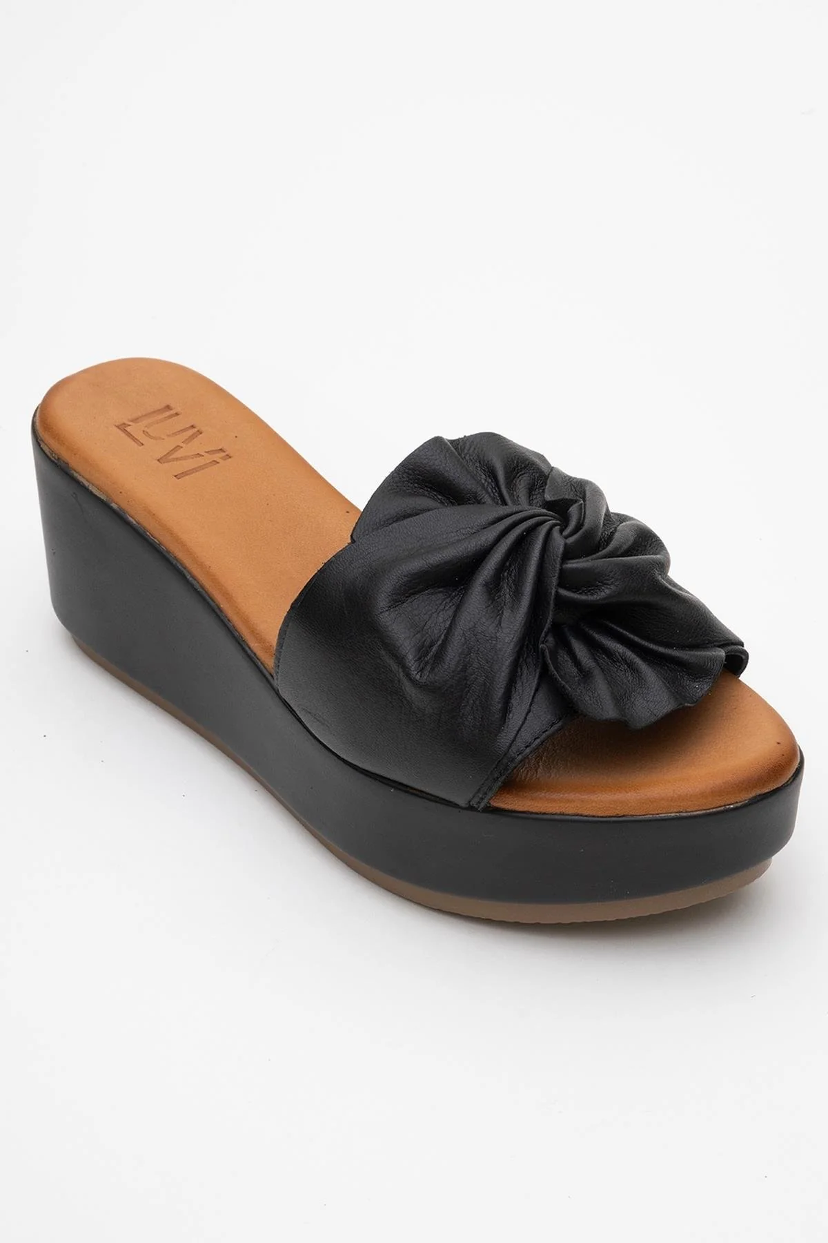 Syndra - Black Bow Wedge Leather Sandal (Women) - Image 3