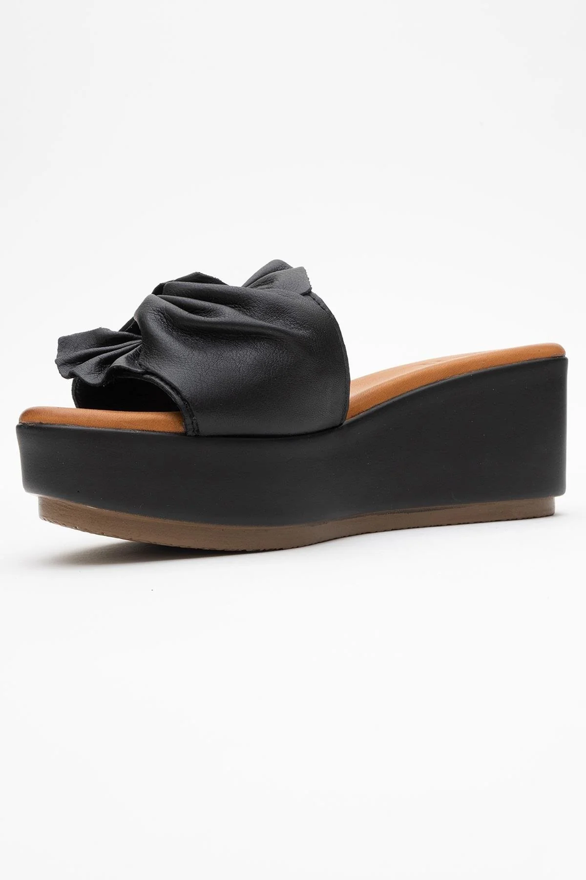 Syndra - Black Bow Wedge Leather Sandal (Women) - Image 4