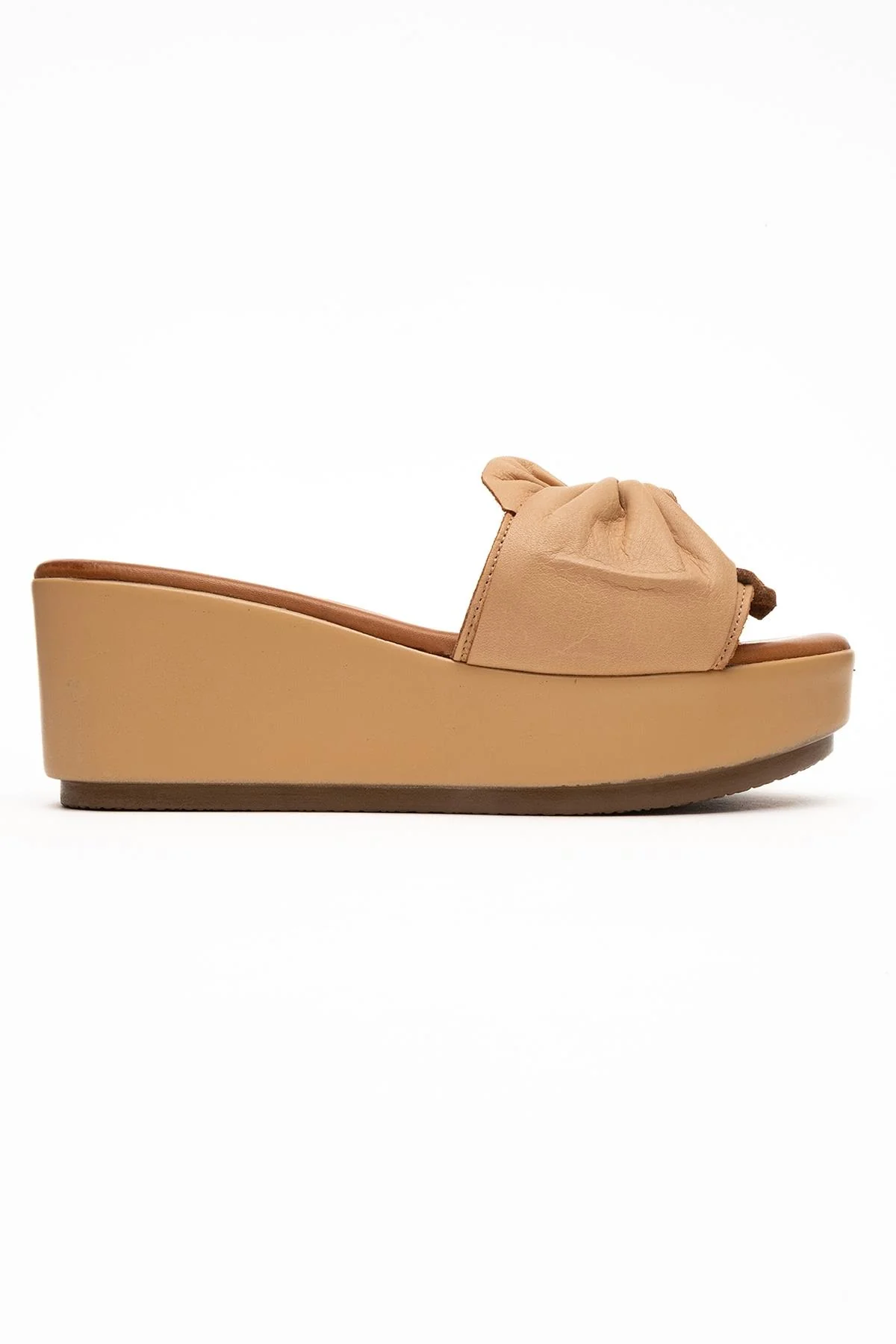 Syndra - Dark Beige Bow Wedge Leather Sandal (Women) - Image 6