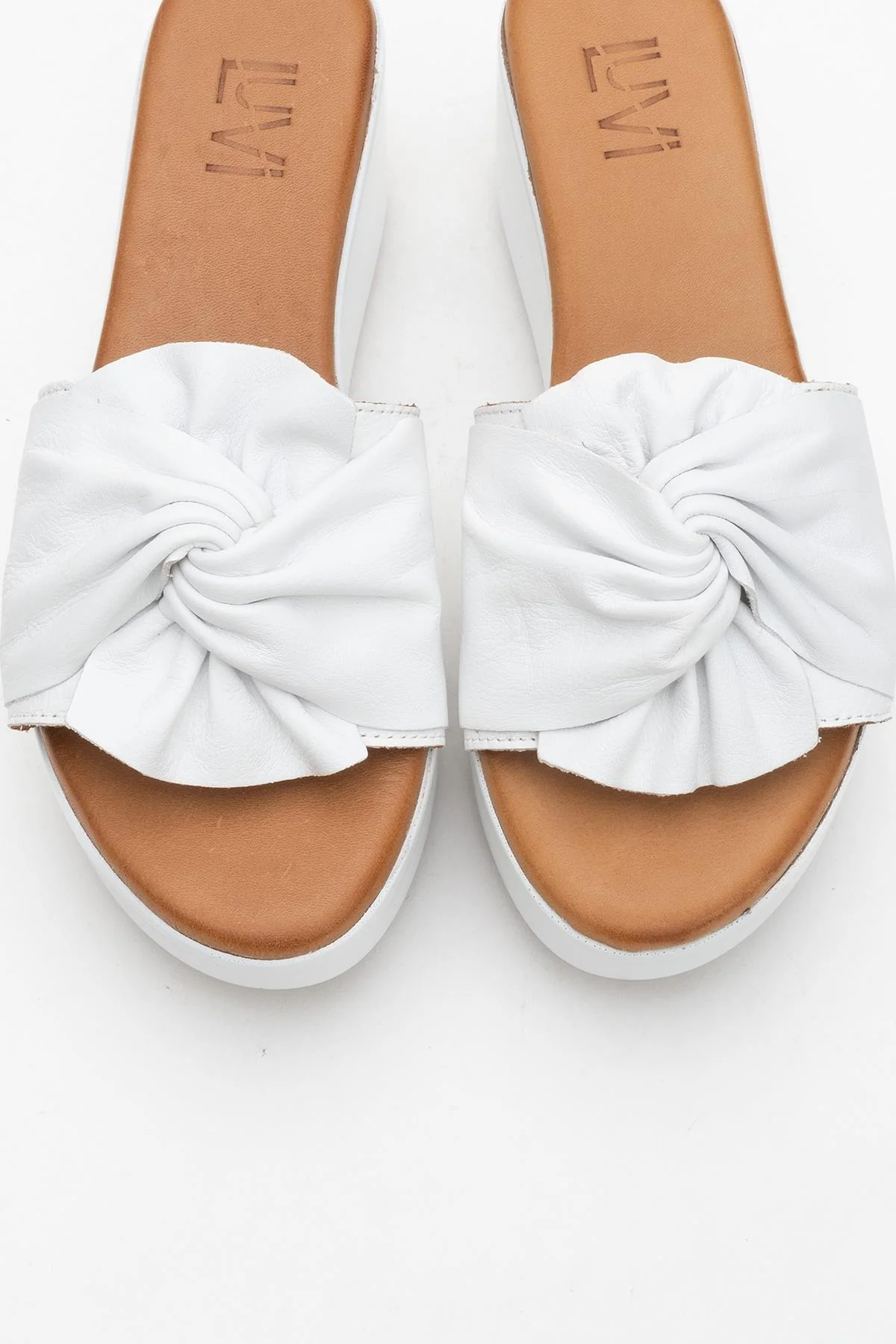 Syndra - White Bow Wedge Leather Sandal (Women) - Image 2