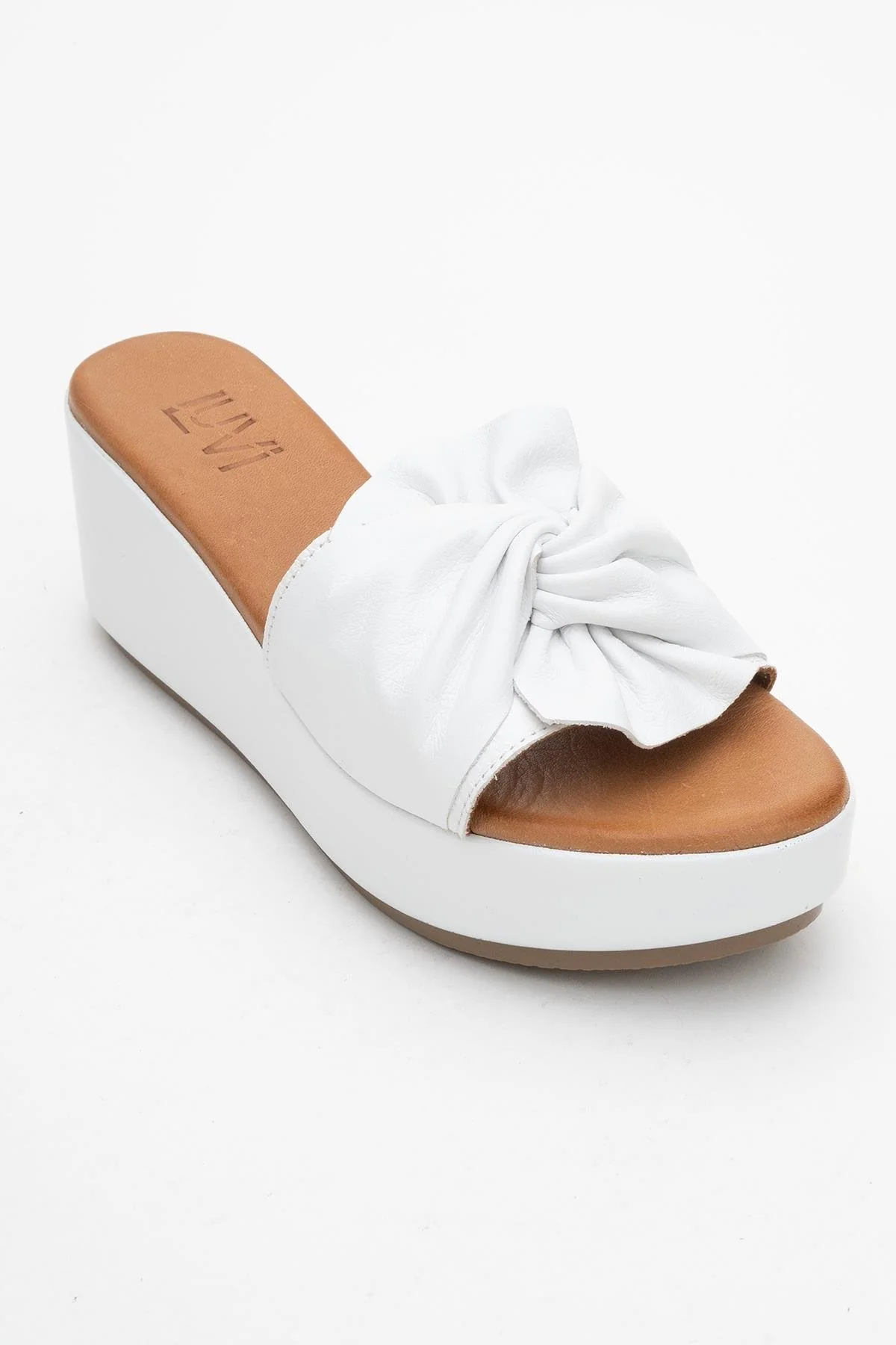 Syndra - White Bow Wedge Leather Sandal (Women) - Image 3