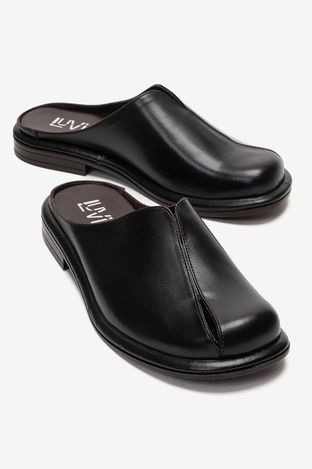 Tansy - Black Genuine Leather Closed-Toe Low Heel Mule (Women)