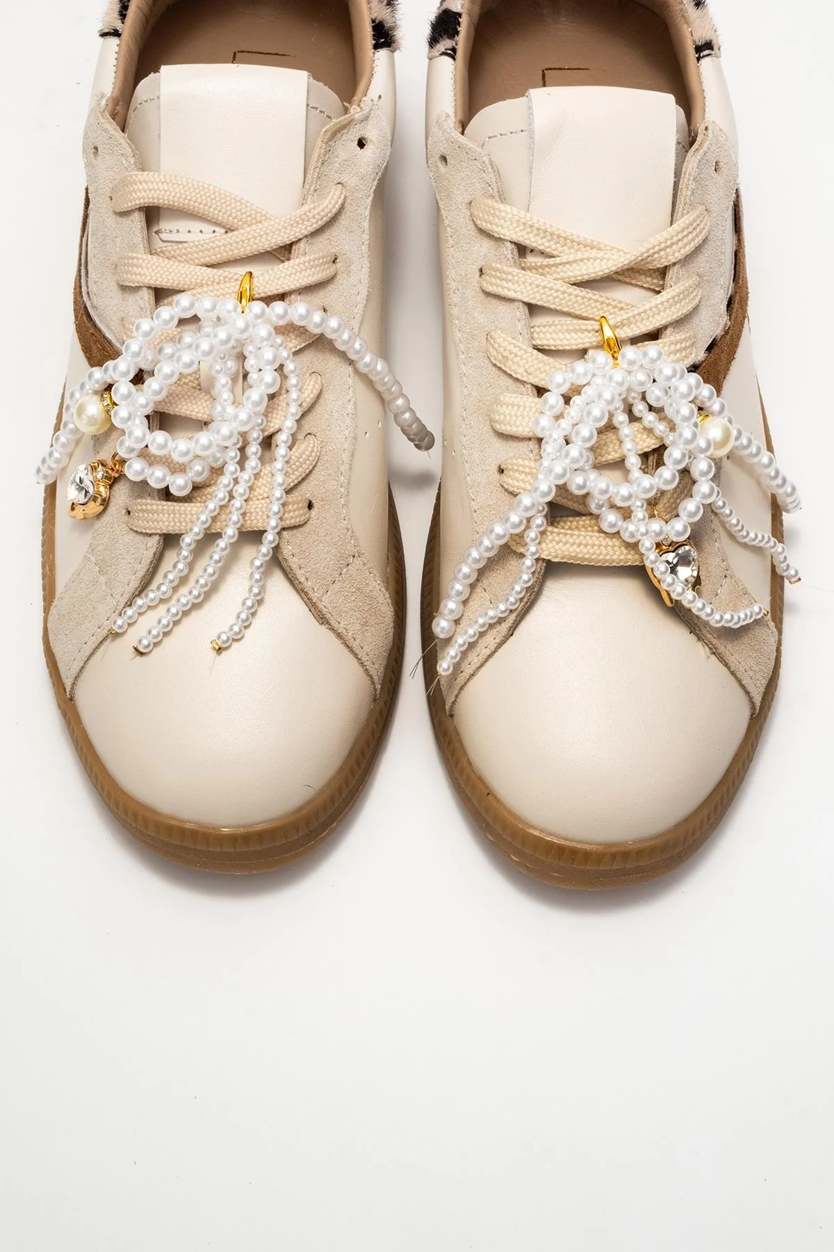 Taren - Beige Genuine Leather Pearl Buckle Casual Sneaker (Women) - Image 2