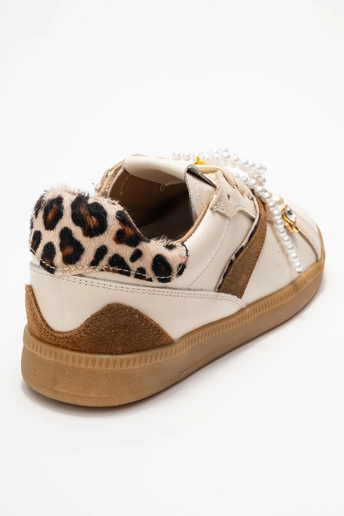 Taren - Beige Genuine Leather Pearl Buckle Casual Sneaker (Women) - Image 5