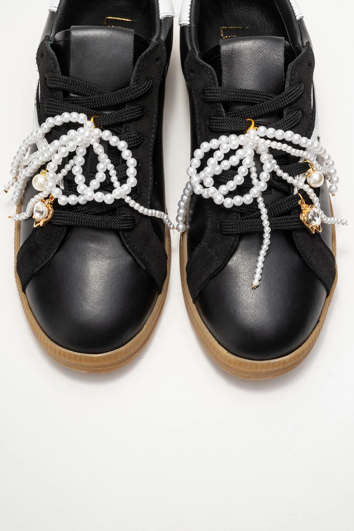 Taren - Black Genuine Leather Pearl Buckle Casual Sneaker (Women) - Image 2