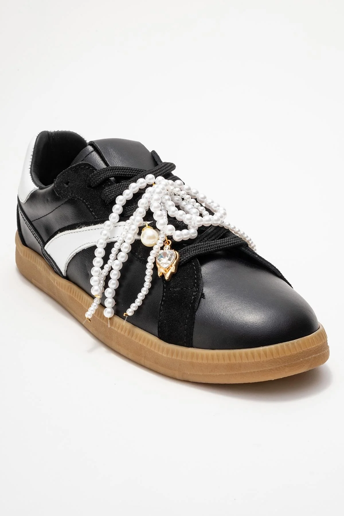 Taren - Black Genuine Leather Pearl Buckle Casual Sneaker (Women) - Image 3