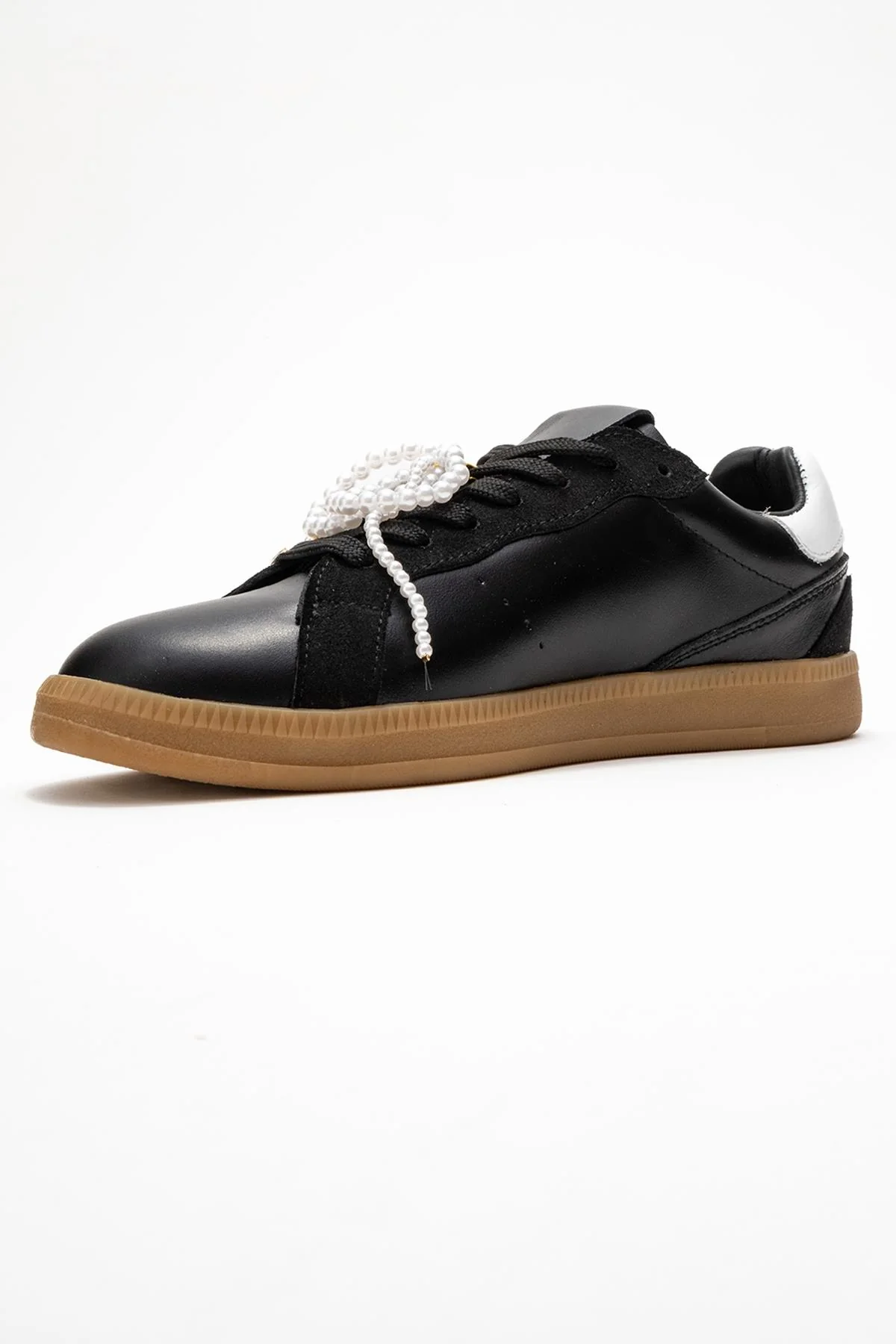 Taren - Black Genuine Leather Pearl Buckle Casual Sneaker (Women) - Image 4
