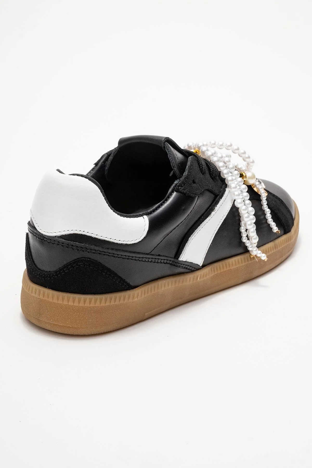 Taren - Black Genuine Leather Pearl Buckle Casual Sneaker (Women) - Image 5