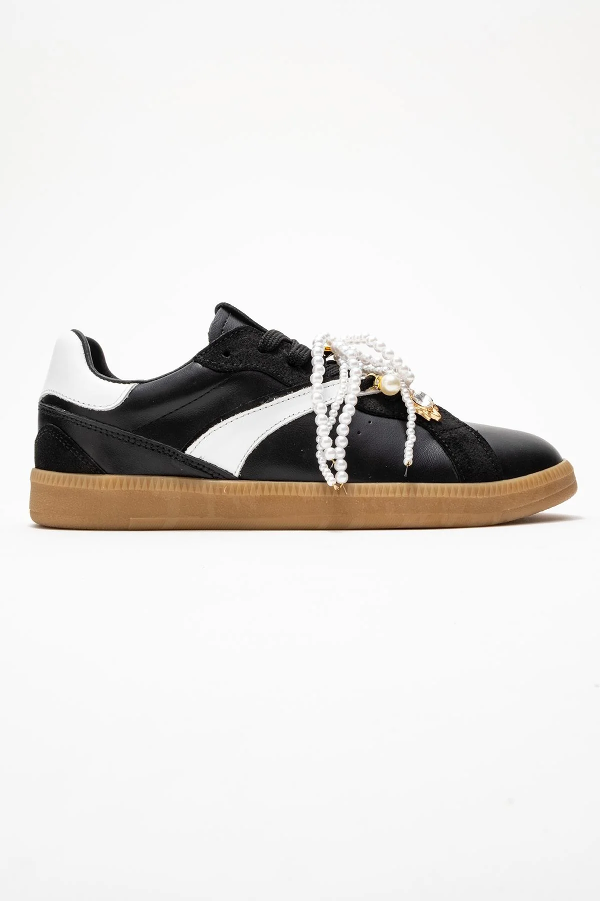 Taren - Black Genuine Leather Pearl Buckle Casual Sneaker (Women) - Image 6