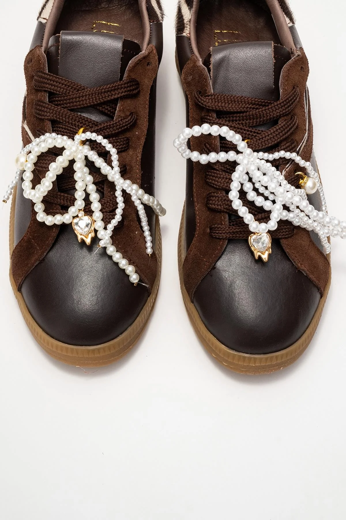 Taren - Brown Genuine Leather Pearl Buckle Casual Sneaker (Women) - Image 2