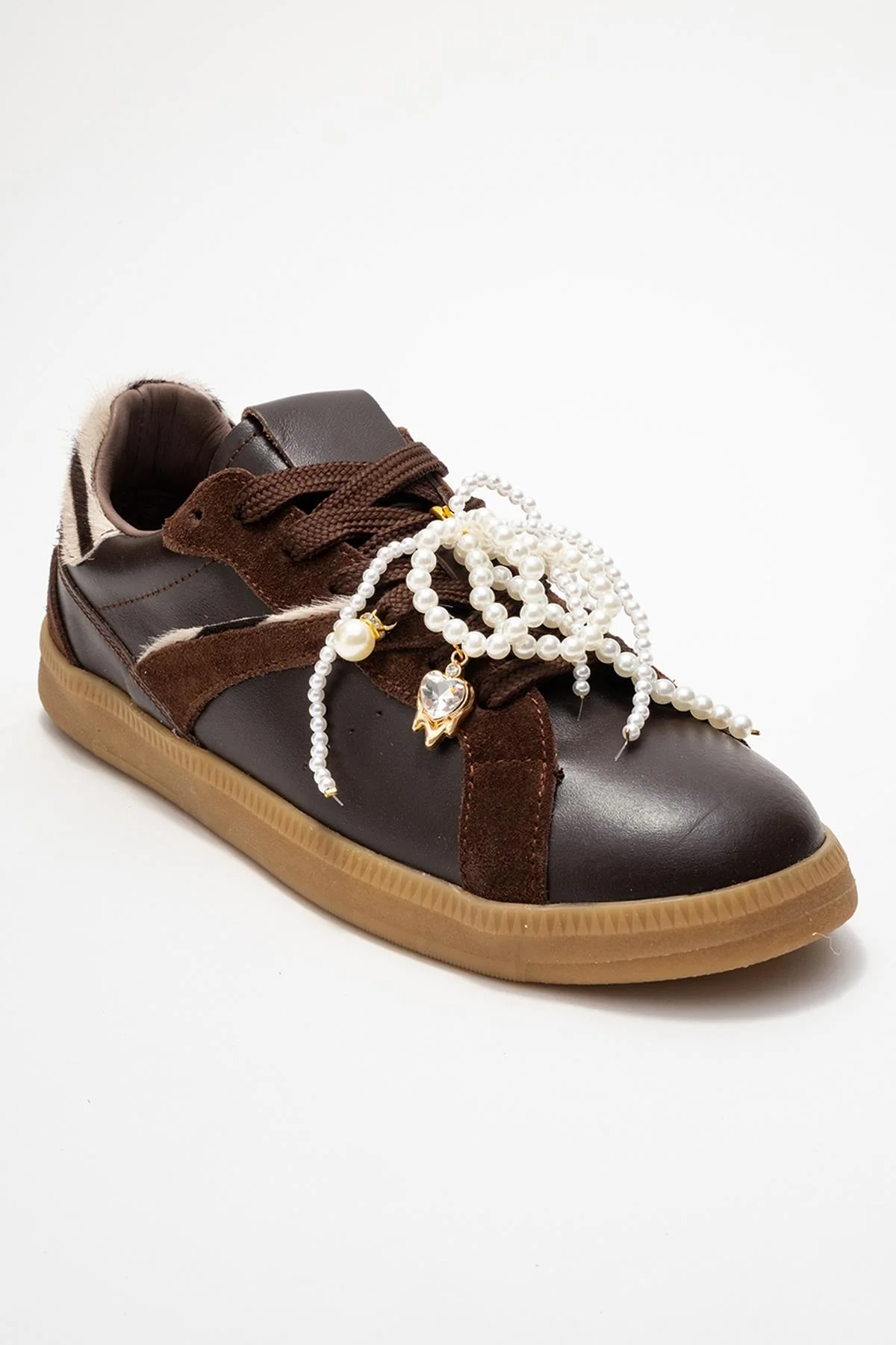 Taren - Brown Genuine Leather Pearl Buckle Casual Sneaker (Women) - Image 3