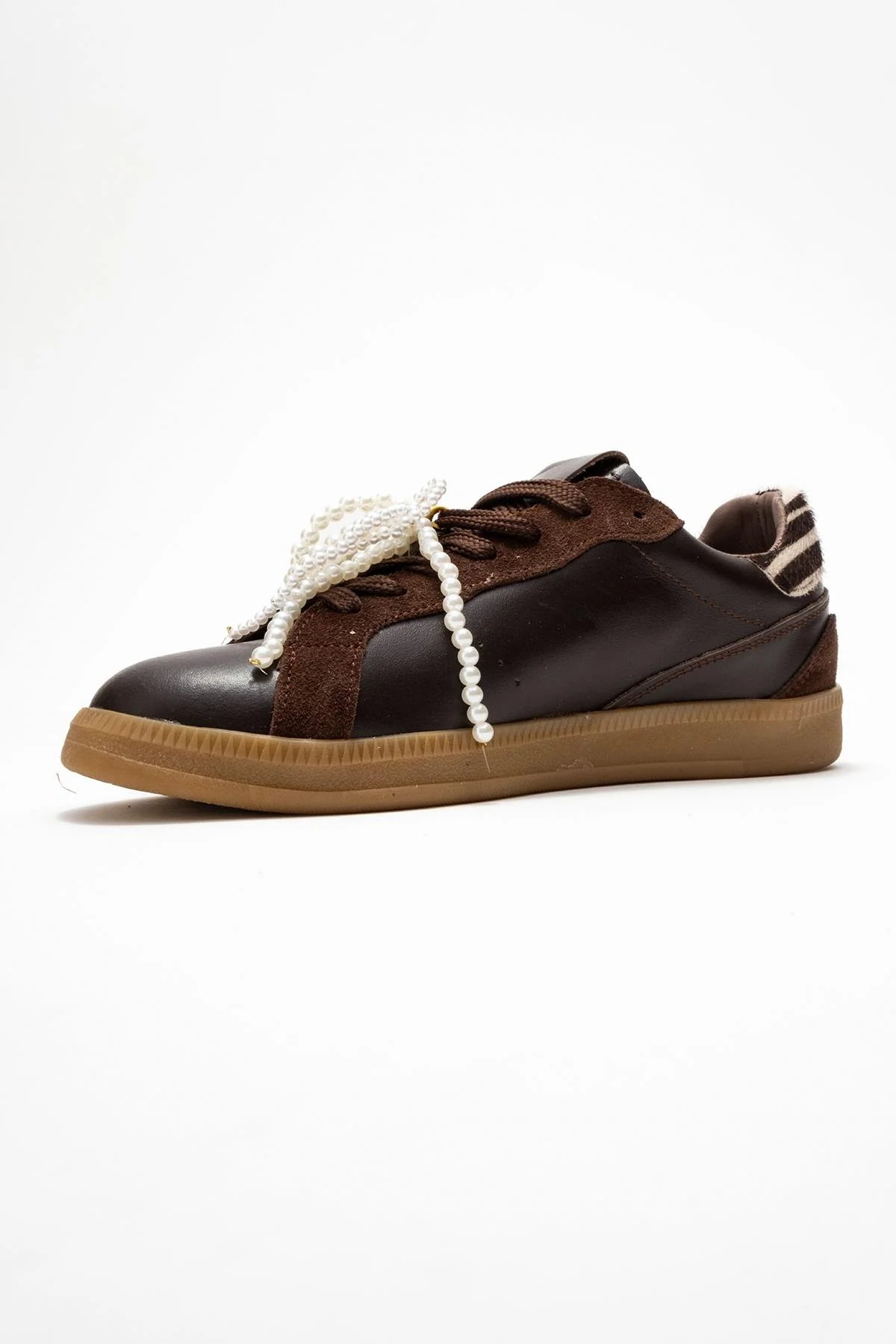 Taren - Brown Genuine Leather Pearl Buckle Casual Sneaker (Women) - Image 4