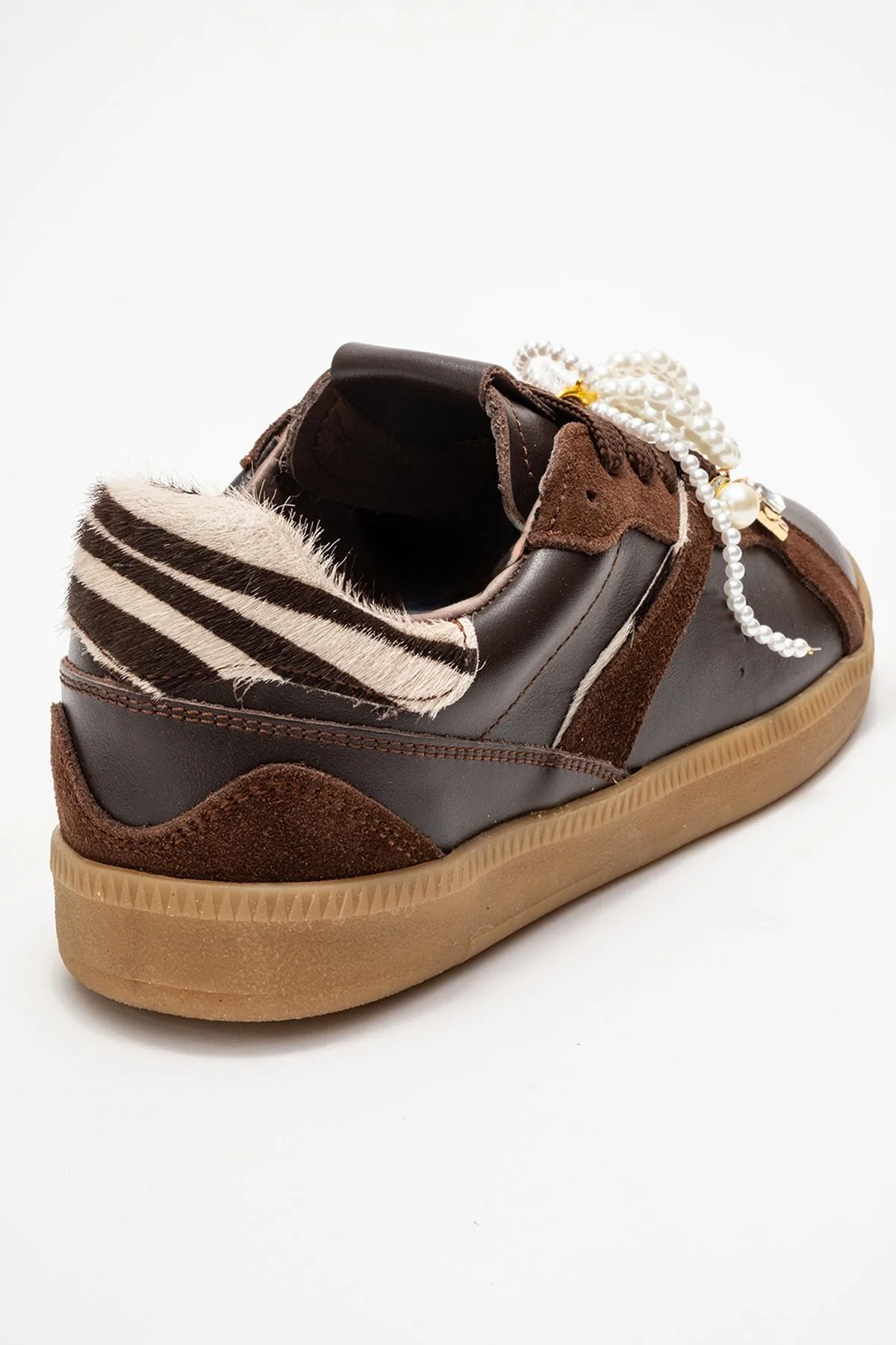 Taren - Brown Genuine Leather Pearl Buckle Casual Sneaker (Women) - Image 5