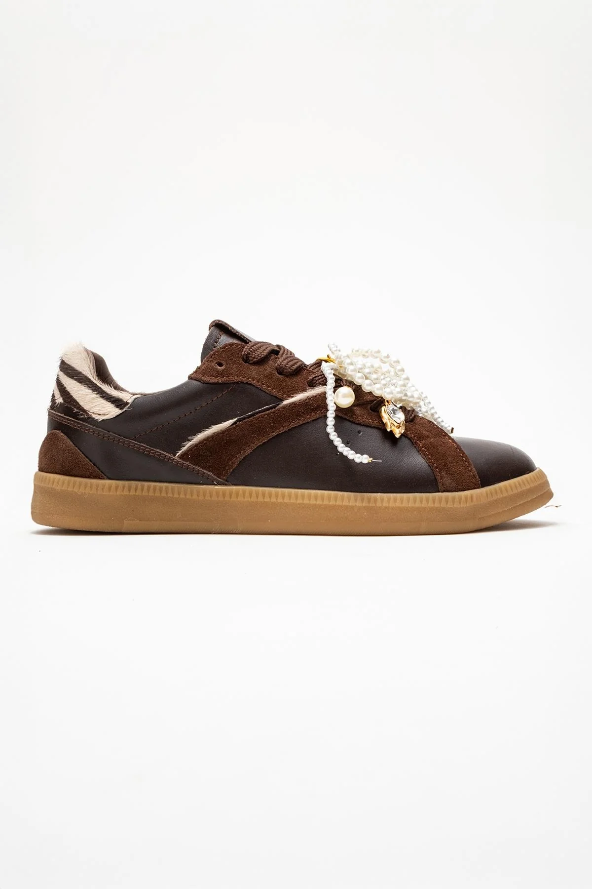 Taren - Brown Genuine Leather Pearl Buckle Casual Sneaker (Women) - Image 6