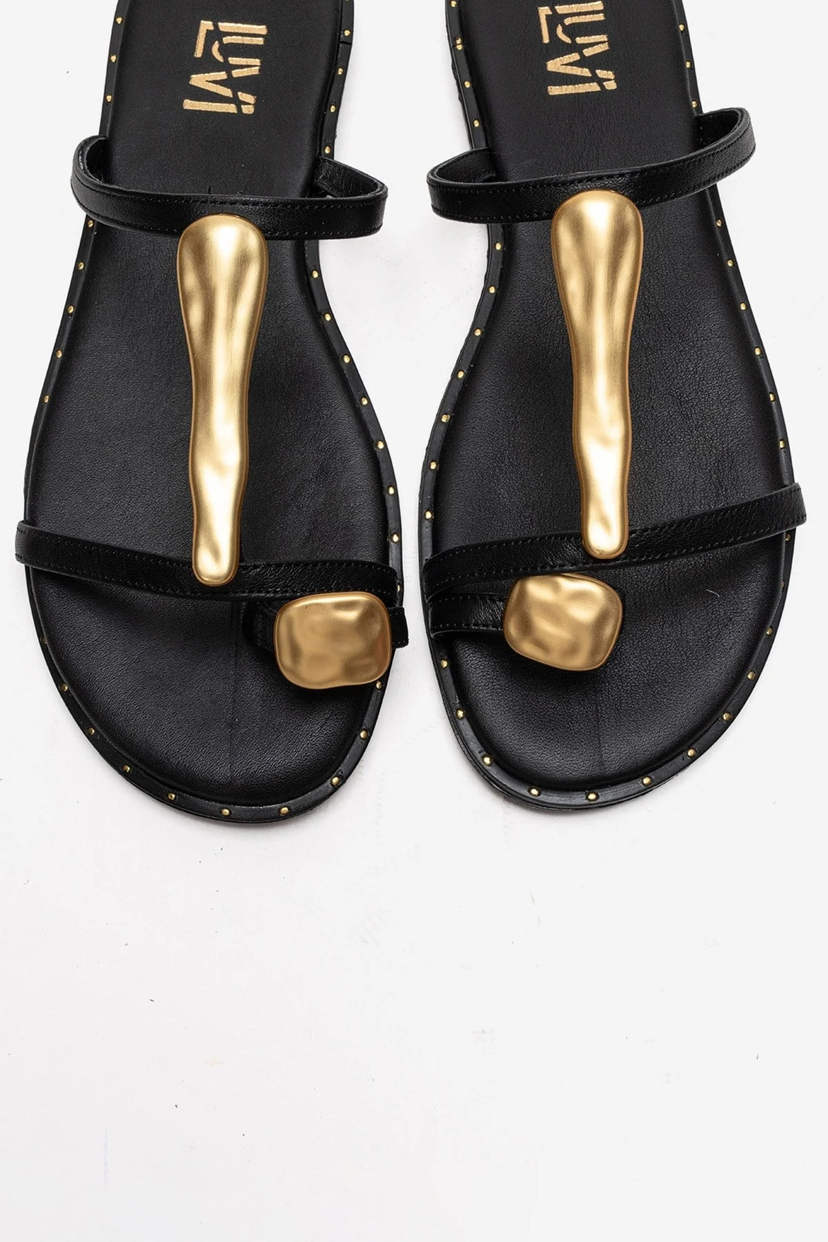 TESSA - Black Genuine Leather Thong Sandal (Women) - Image 2