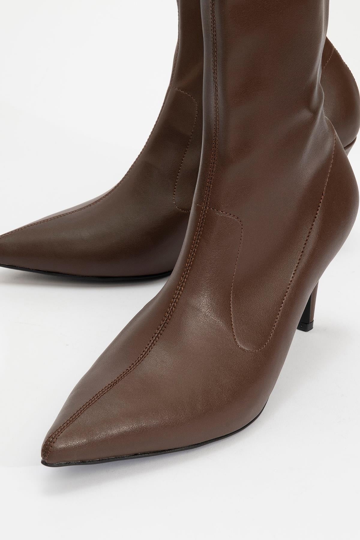 Thalin - Brown Pointed Toe Side Zip Slim Heel Boot (Women) - Image 3