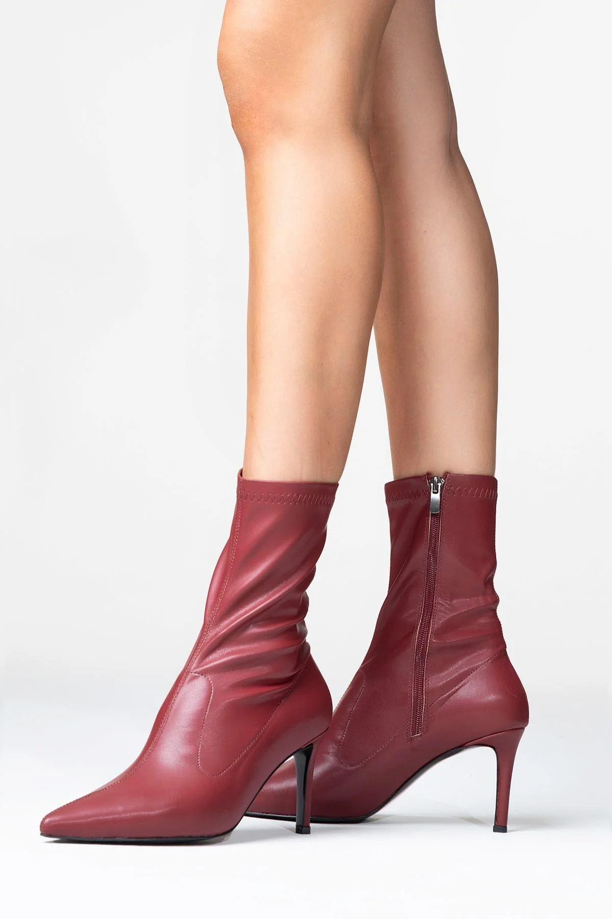 Thalin - Burgundy Pointed Toe Side-Zip Stiletto Heel Boot (Women) - Image 5