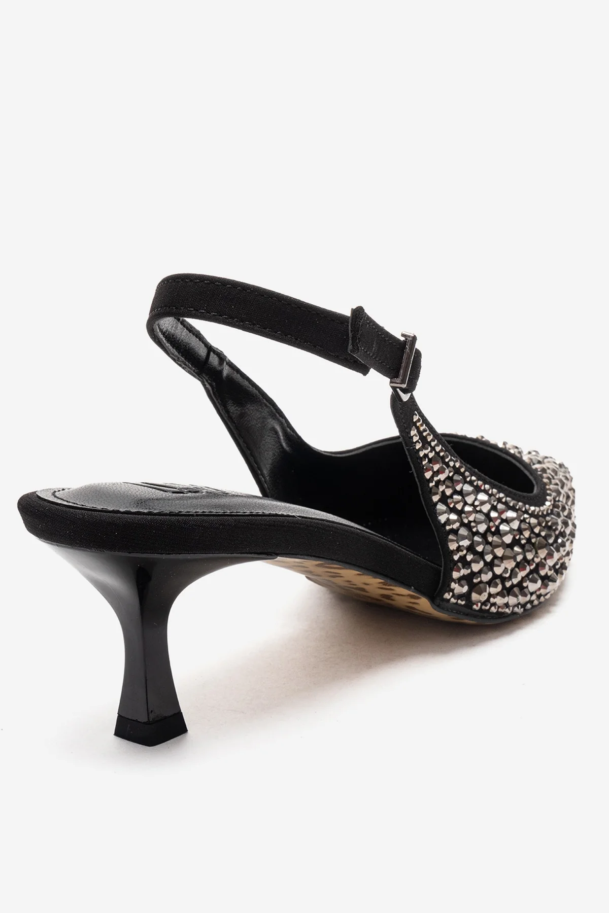 THEA - Black Genuine Leather Platinum-Crystal-Embellished Kitten Heel (Women) - Image 5
