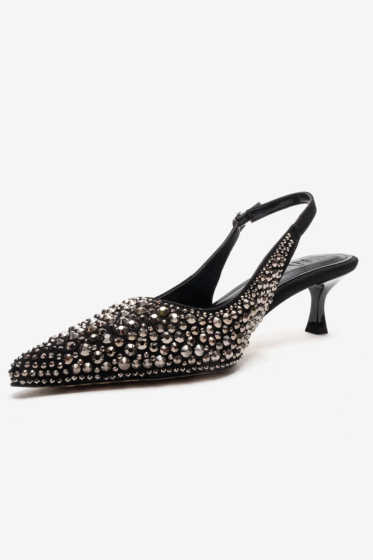 THEA - Black Genuine Leather Platinum-Crystal-Embellished Kitten Heel (Women) - Image 6