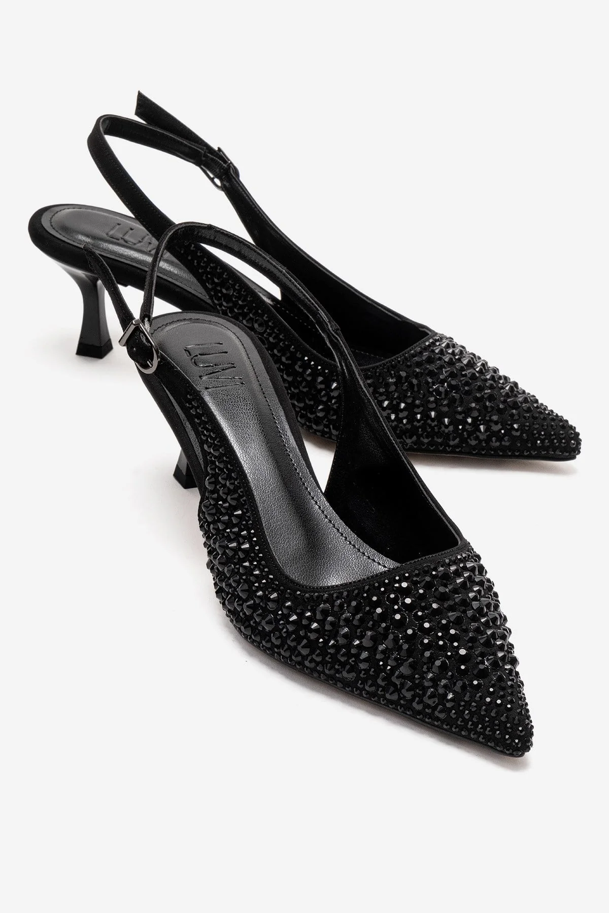 THEA - Black Jeweled Kitten Heel Pump (Women)
